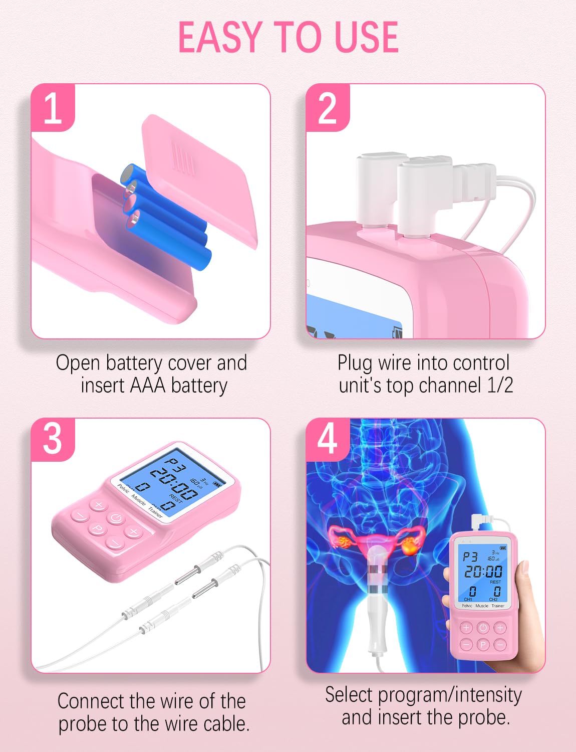 Electric Kegel Exerciser for Women - Pelvic Floor Muscle Strengthening Device, Incontinence Treatment, Pink - Postpartum Recovery & Bladder Control Support