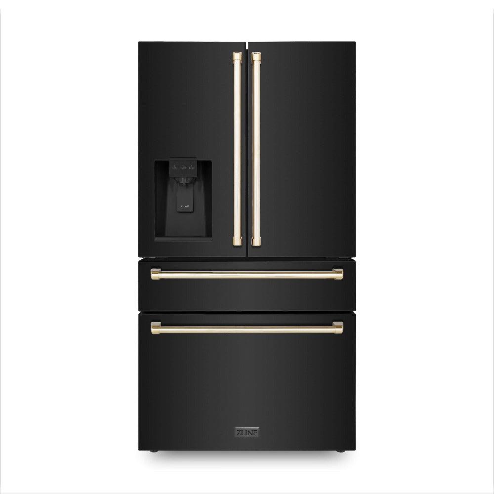 ZLINE Autograph Edition 30-inch Black Stainless Steel Kitchen Package - Dual Fuel Range, Range Hood, Dishwasher & Refrigerator with External Water Dispenser & Polished Gold Accents (4AKPR RABRHDWV30 G) | Premium Luxury Kitchen Appliances for Modern Homes & Gourmet Cooking