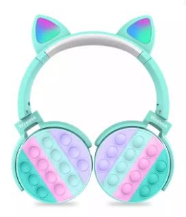 Wireless Cat Ear Headphones with Bluetooth 5.0, Foldable Gaming Headset with Silicone Popping Fidget Feature - Perfect for Gaming, Studying & Stress Relief (Blue)