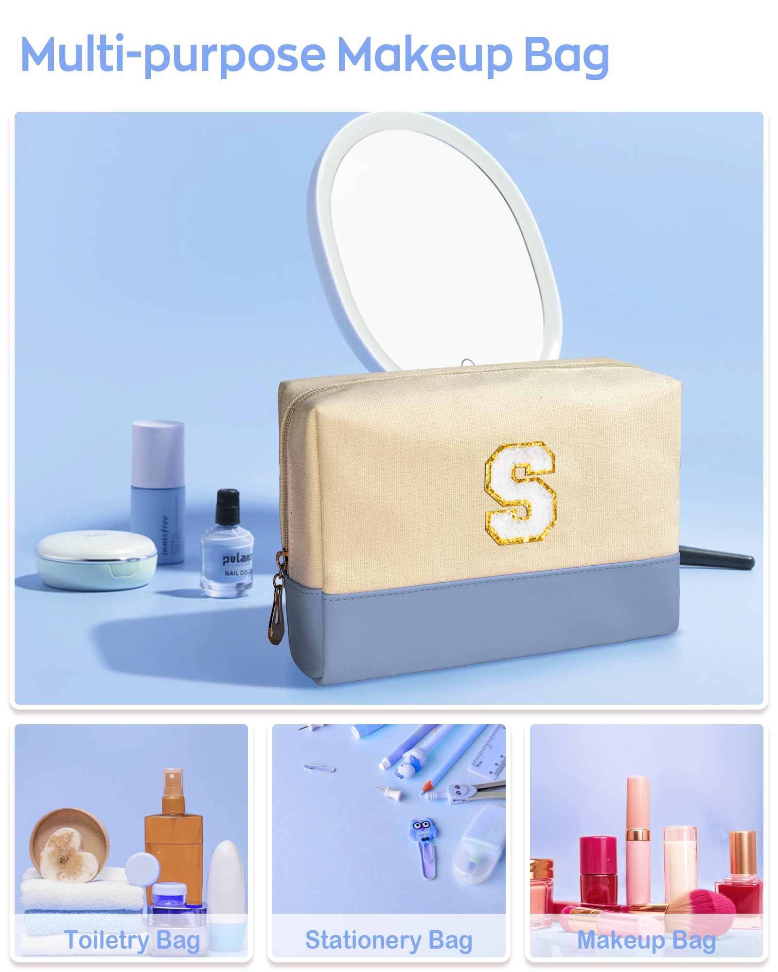 Personalized Birthday Gifts for Women - Monogrammed Chenille Letter Makeup Bag (Letter L), Cute Cosmetic Pouch for Travel & Organizer, Perfect Christmas Gift for Friends & Girls | Great for Daily Use, Travel, and Special Occasions