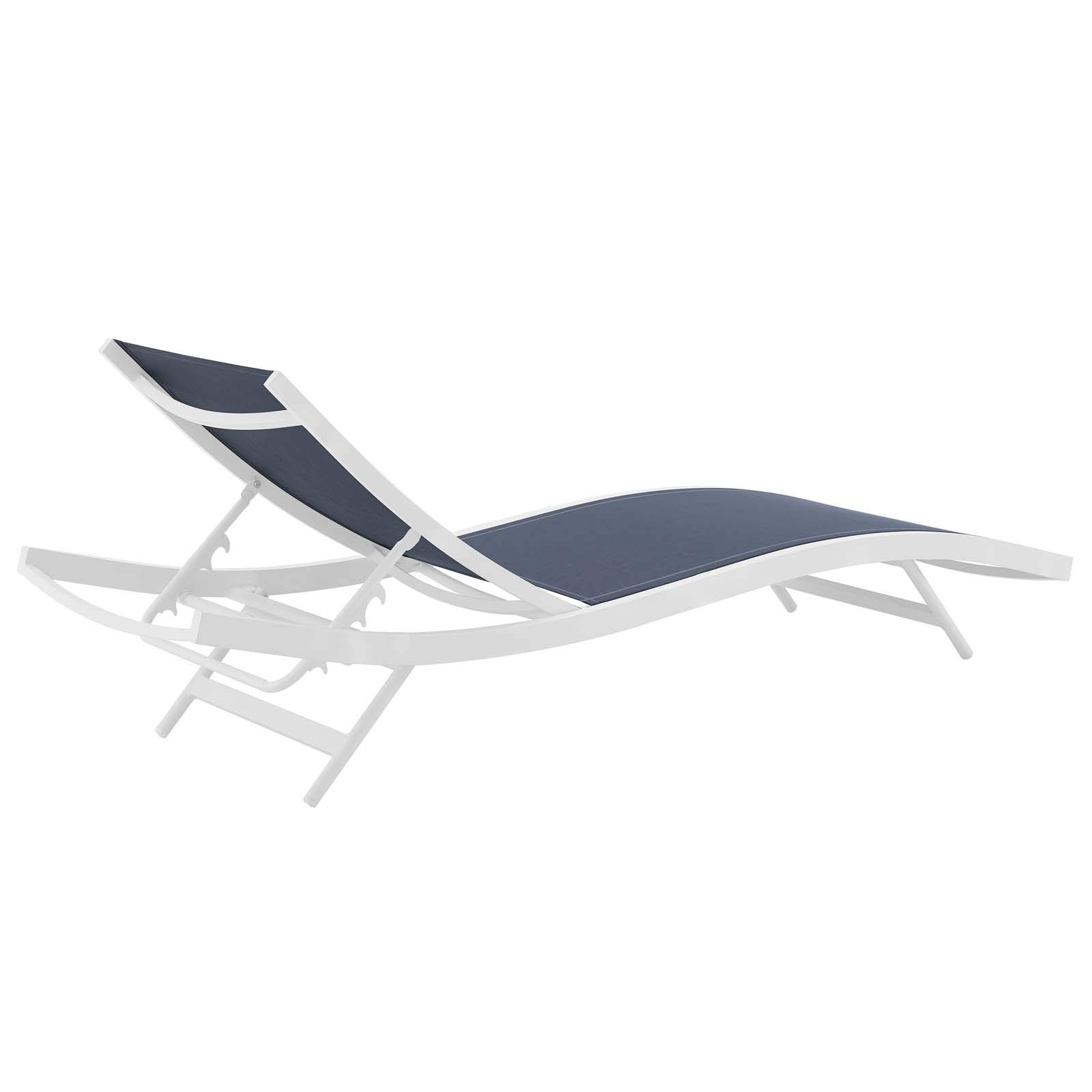 Modern Outdoor Patio Lounge Chair - Navy Blue & White Aluminum Chaise for Garden, Balcony, Poolside - Comfortable Relaxation in Sun or Shade