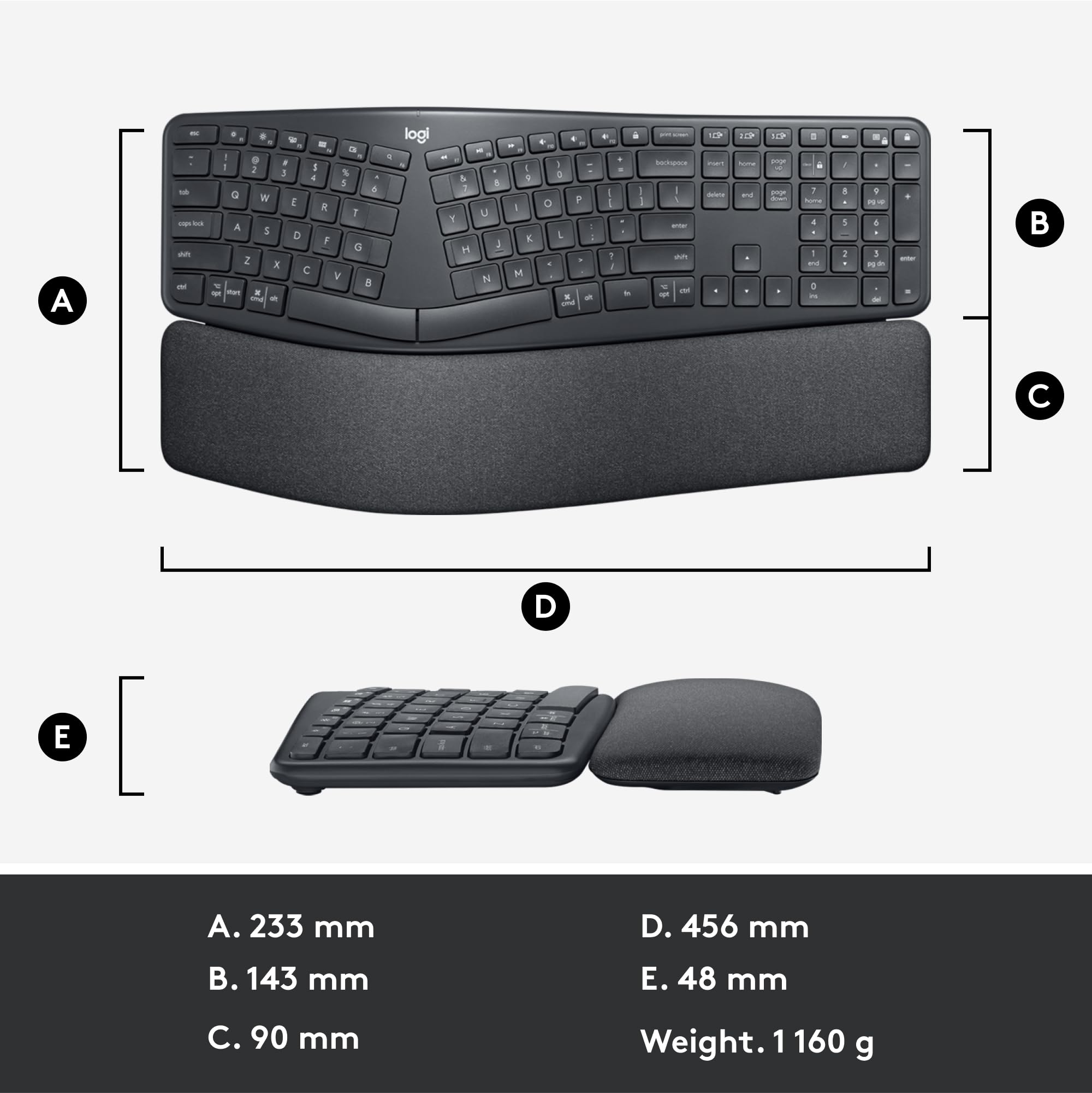 Logitech ERGO K860 Wireless Ergonomic Split Keyboard with Wrist Rest - Natural Typing, Bluetooth & USB Connectivity, Windows/Mac Compatible (Black) - Perfect for Office Work, Long Typing Sessions & Reducing Wrist Strain