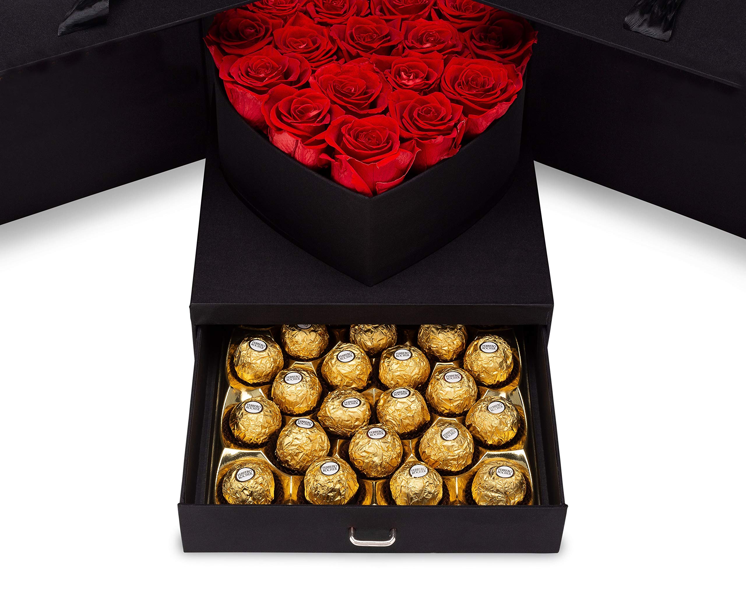 Eternal Red Roses & Hazelnut Chocolates Gift Box - Luxury Preserved Roses Romantic Gift Basket for Valentine's Day, Anniversary & Special Occasions