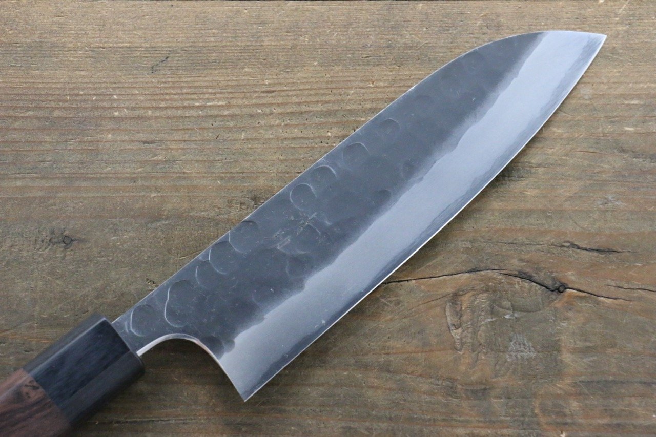 Premium Seisuke Blue Steel No.2 Hammered Kurouchi Santoku Knife 165mm with Shitan Handle - Japanese Kitchen Knife for Professional Chefs & Home Cooking, Perfect for Slicing, Dicing & Chopping Vegetables, Meat & Fish
