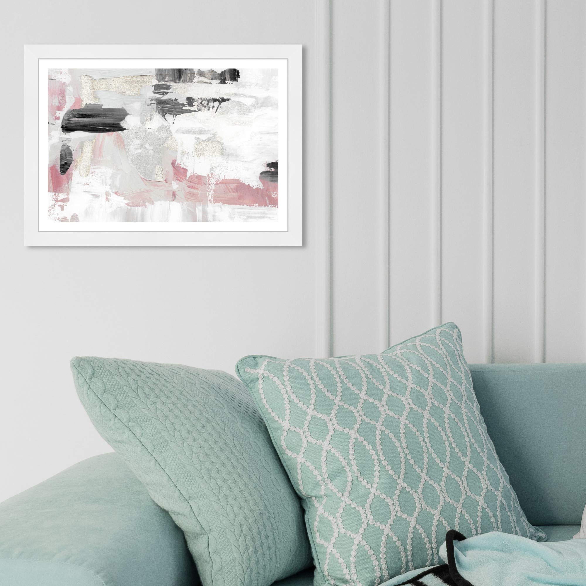 Abstract Framed Wall Art Prints 'Blush Rose Dream' Painting - Modern Home Decor for Living Room, Bedroom & Office | Large Canvas Artwork for Contemporary Interior Design