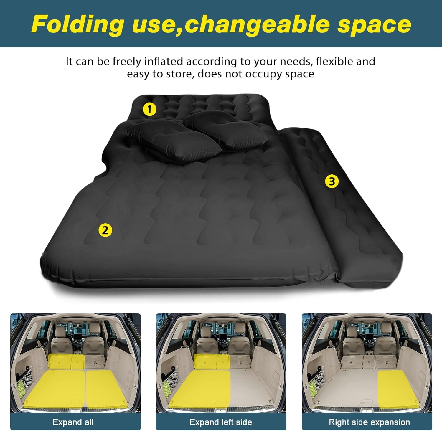 Portable SUV Air Mattress for Camping - Foldable Car Back Seat Mattress for Sedan, SUV & Truck | Full Size Inflatable Sleeping Pad for Road Trips & Outdoor Adventures