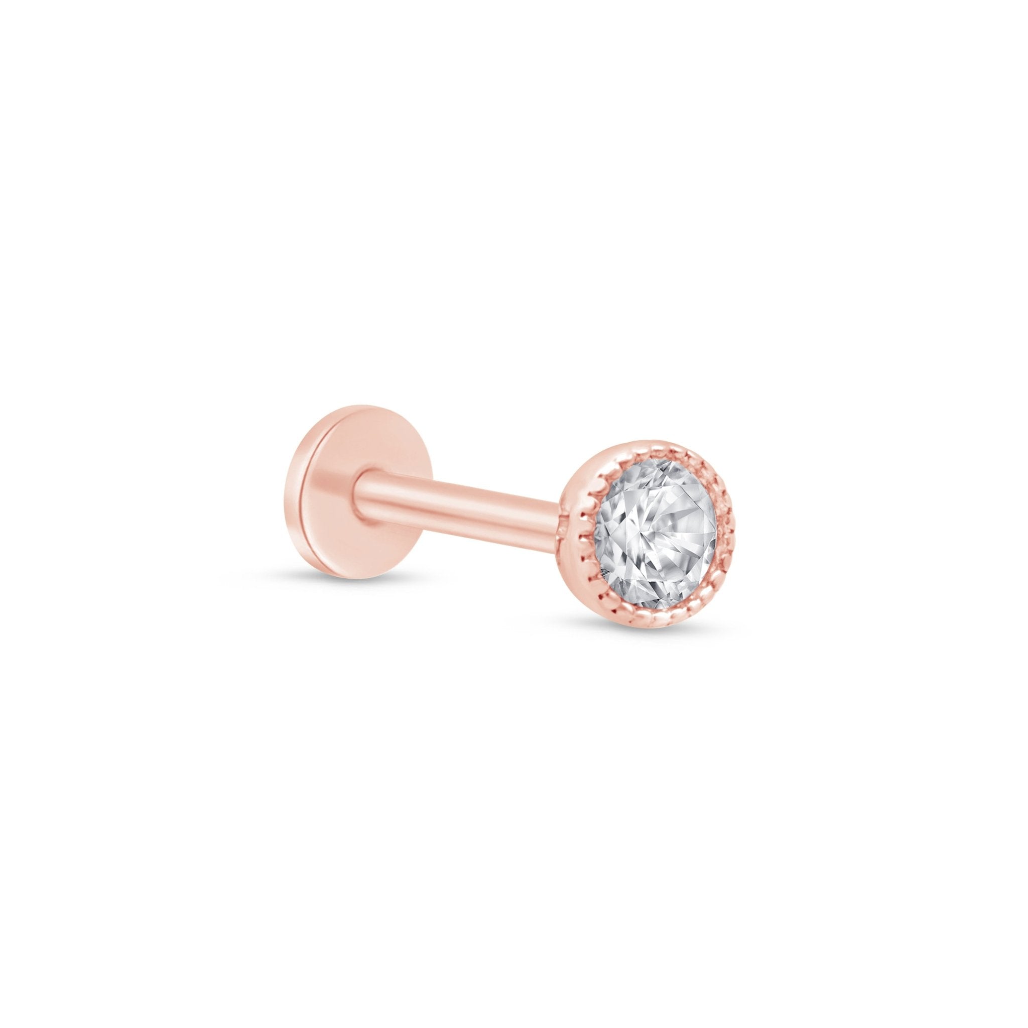 14K Rose Gold Gemstone Flat Back Stud Earrings with Milgrain Detailing - Perfect for Everyday Wear, Gifts & Special Occasions