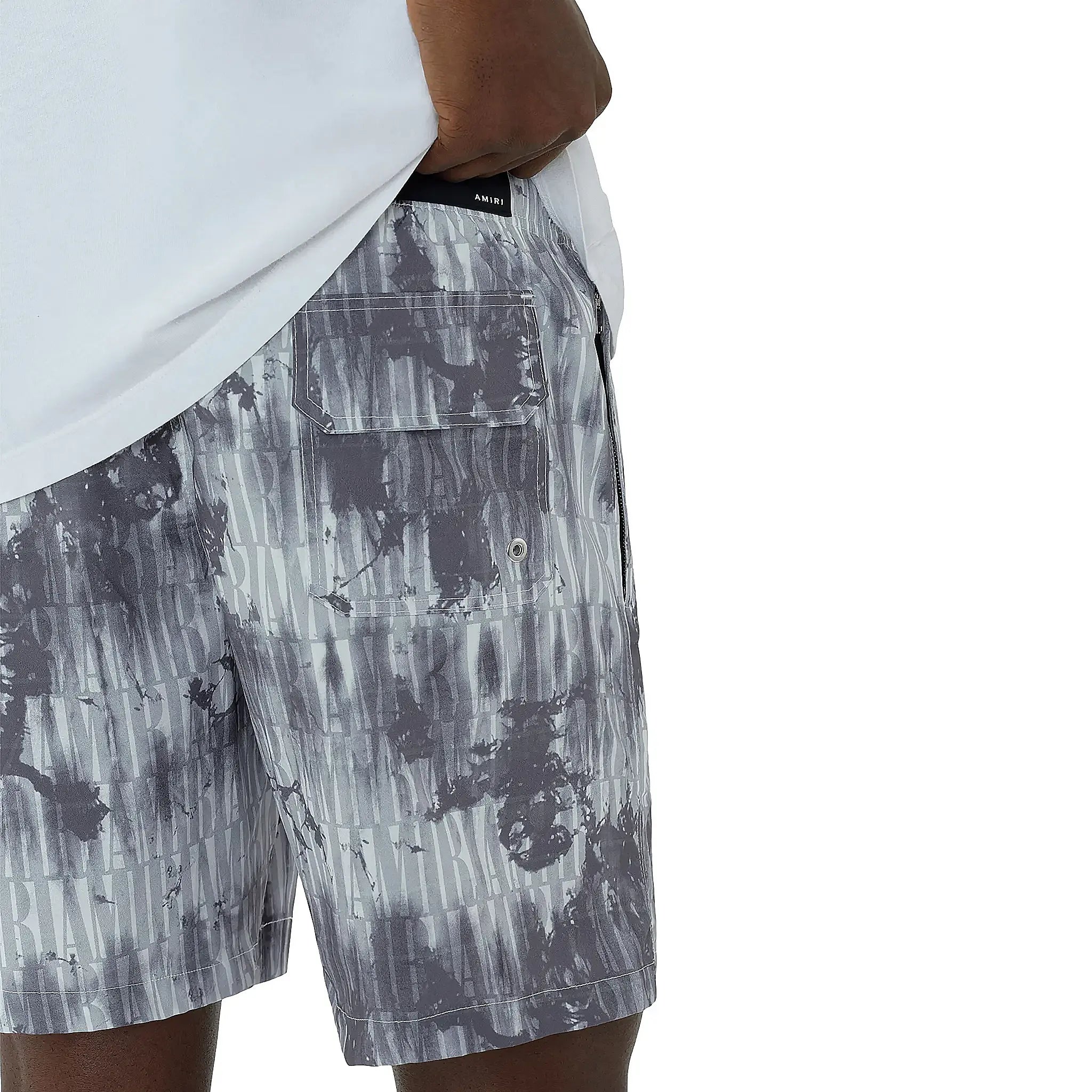 Amiri Tie Dye Grey Swim Shorts for Men - Quick Dry Beach Swimwear with Pockets - Perfect for Swimming, Surfing, and Summer Vacations