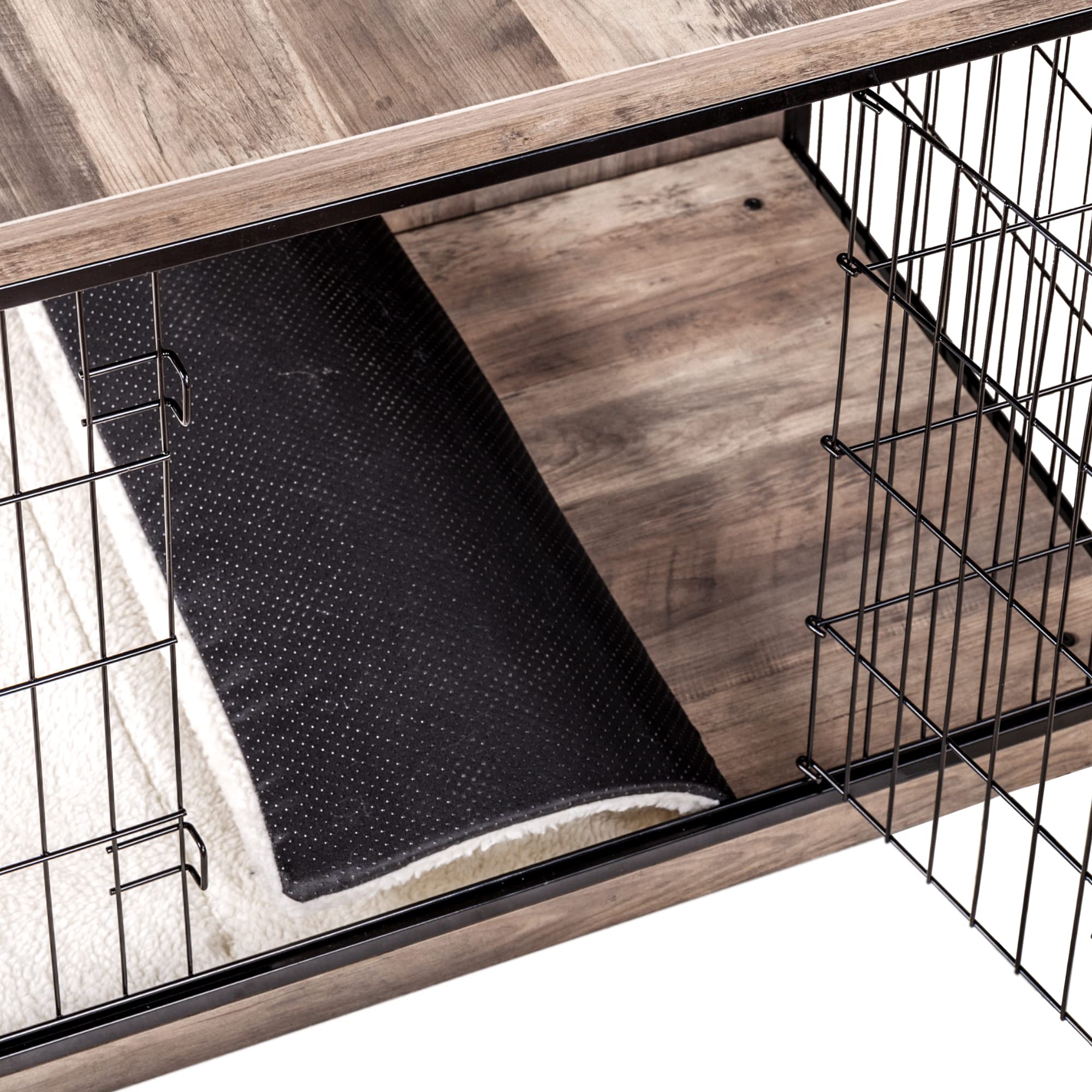 DWANTON Wooden Dog Crate Furniture with Removable Cushion - Double Door Indoor Kennel Table for Small Medium Large Dogs - 27.2