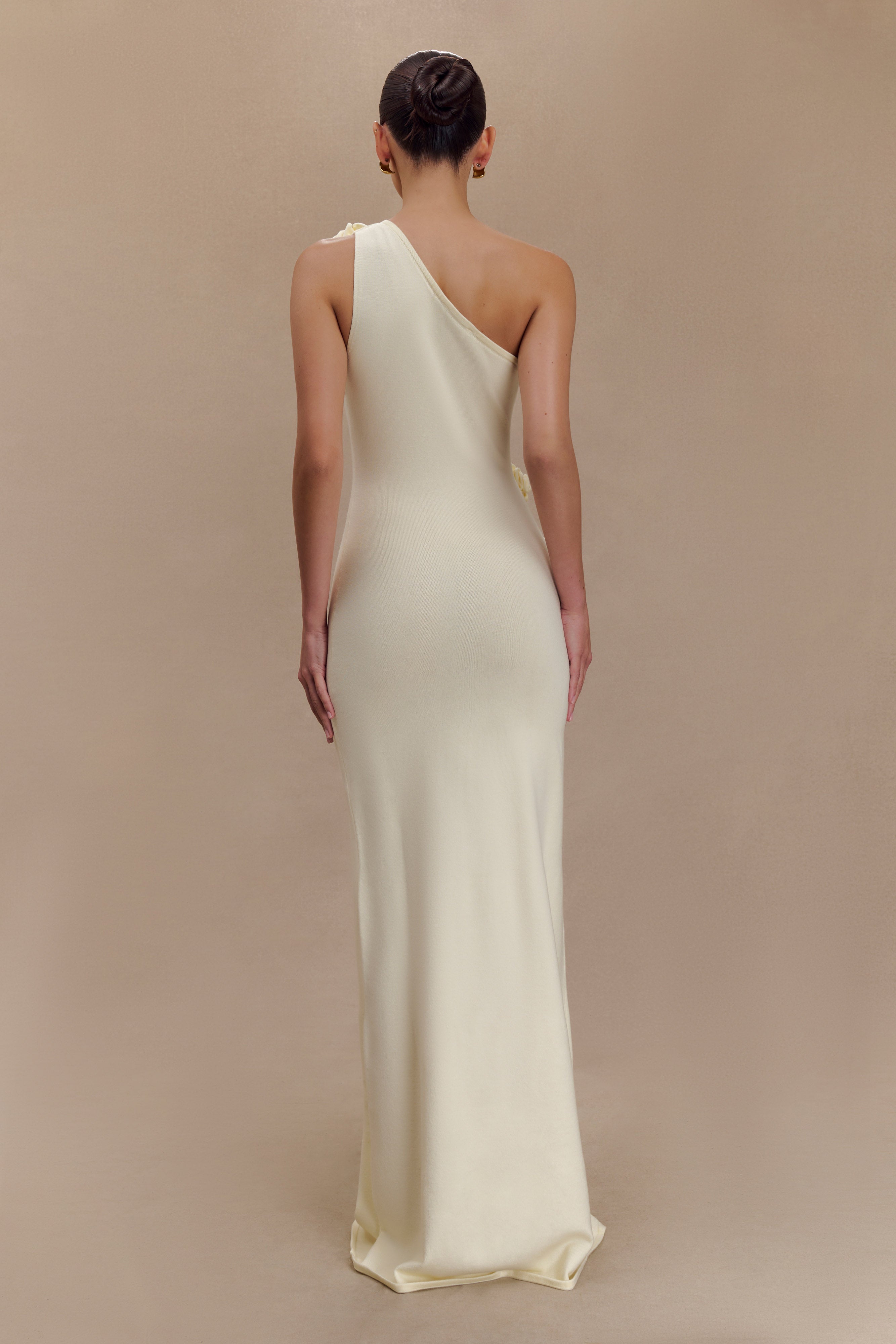 Paloma One Shoulder Knit Maxi Dress with Floral Print in Ivory | Elegant Beach Wedding Guest Dress for Summer Vacations