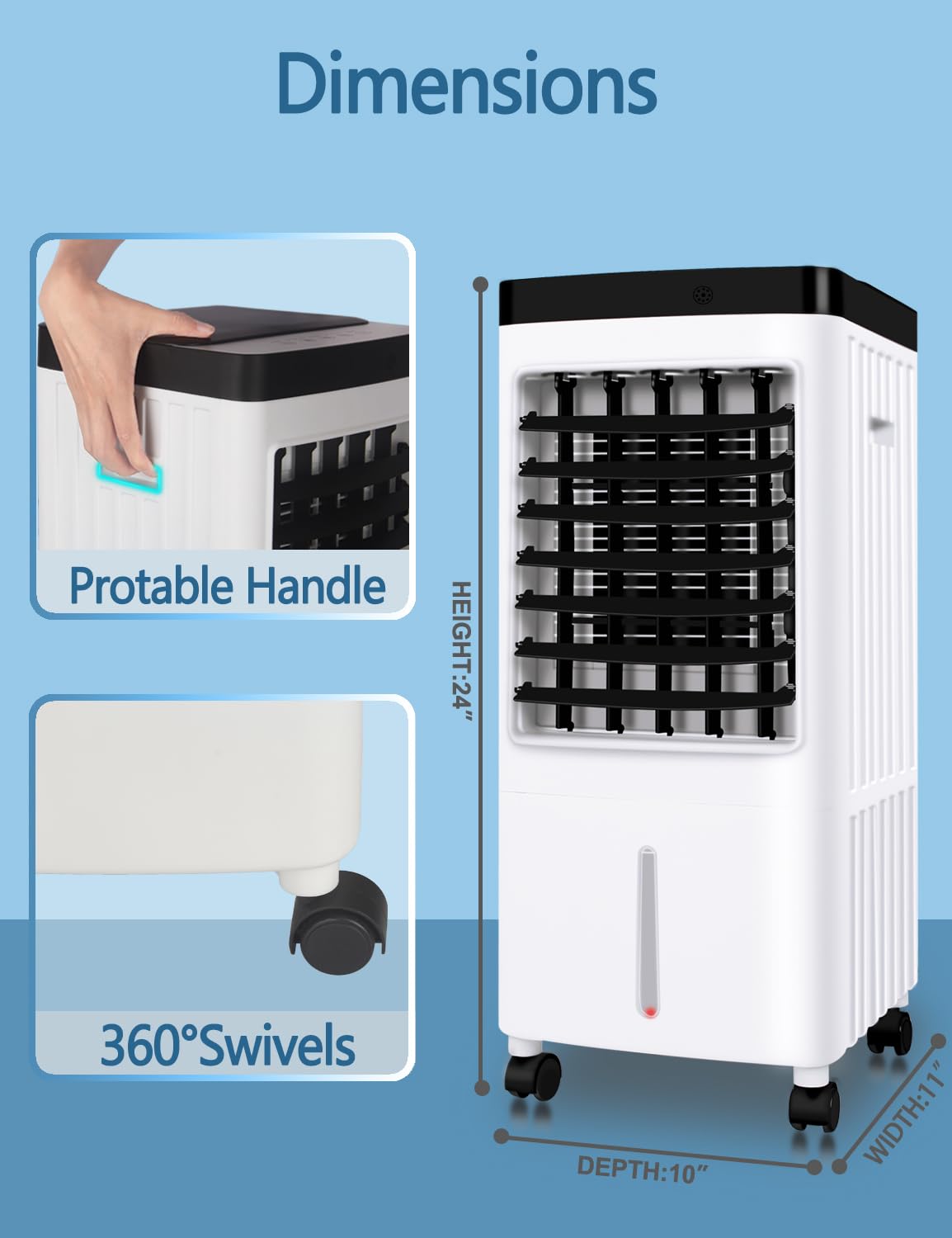 3-IN-1 Evaporative Air Cooler - Portable Air Conditioner with Ultra-Quiet Operation, No Window Needed & Dual Control - Easy Installation for Bedroom, Office, Living Room - Perfect for Summer Cooling & Indoor Comfort