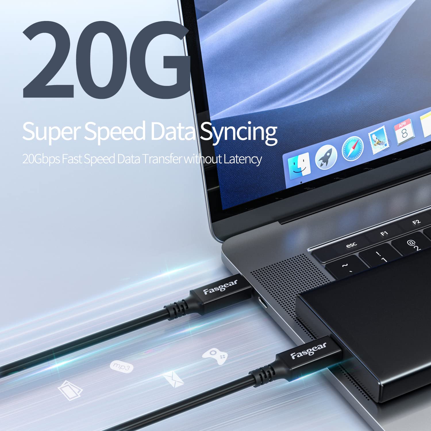 Fasgear USB C to USB-C 3.2 Gen 2x2 Cable 5m (16.4ft) - 20Gbps High Speed, 100W PD Fast Charging, 5K@60Hz Video - Thunderbolt 3/4 Compatible for MacBook Pro, eGPU, SSD, Quest Link - Perfect for Home Office, Gaming & VR Setups
