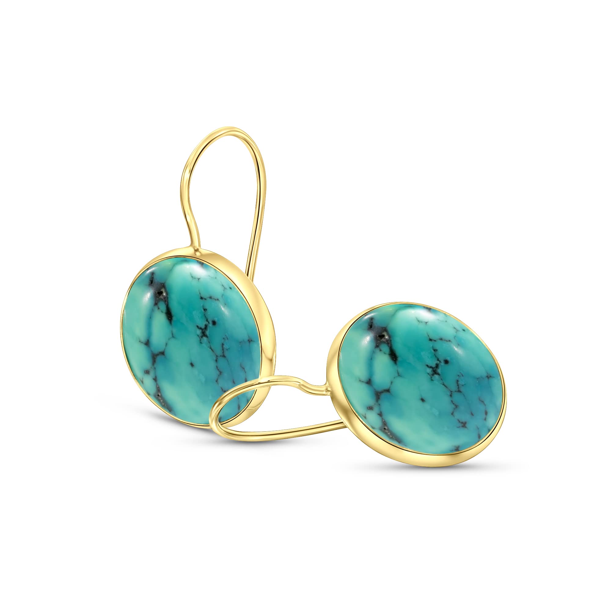 14K Gold Turquoise Dangle Earrings for Women - Solid Gold Statement Earrings - Wedding & Bridal Jewelry - Elegant Turquoise Jewelry for Everyday Wear & Special Occasions