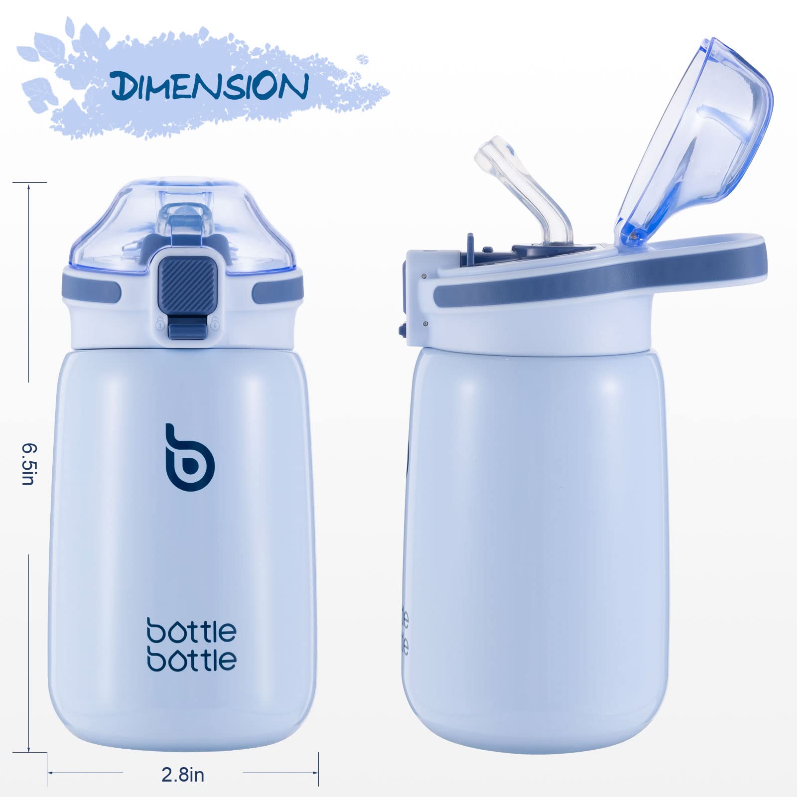 12 oz Stainless Steel Kids Water Bottle for School - Leak Proof, Double Wall Vacuum Insulated, Keeps Hot/Cold - Perfect Back to School Gift (Blue) - Ideal for Classroom, Sports, Outdoor Activities & Daily Hydration