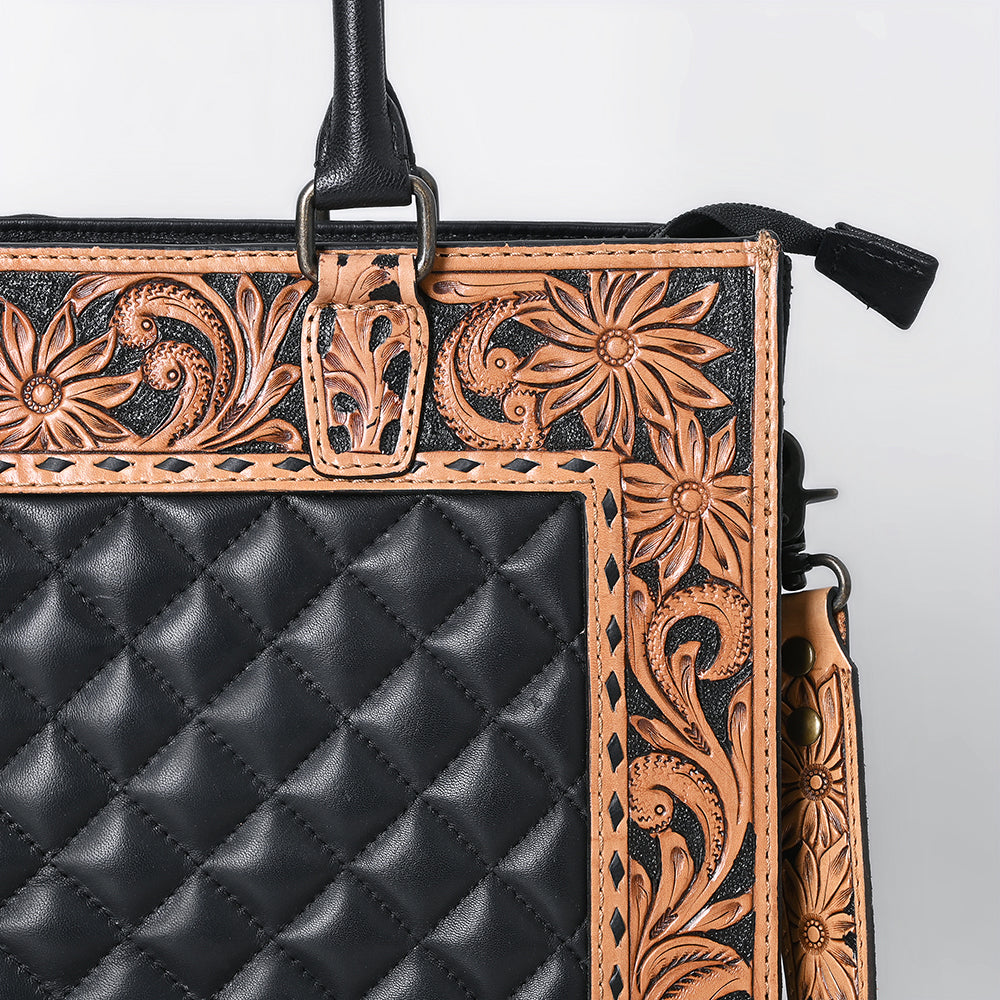 ADBG1671 Genuine Western Leather Tote Bag for Women - Hand Tooled Design - Perfect for Work, Travel & Everyday Use