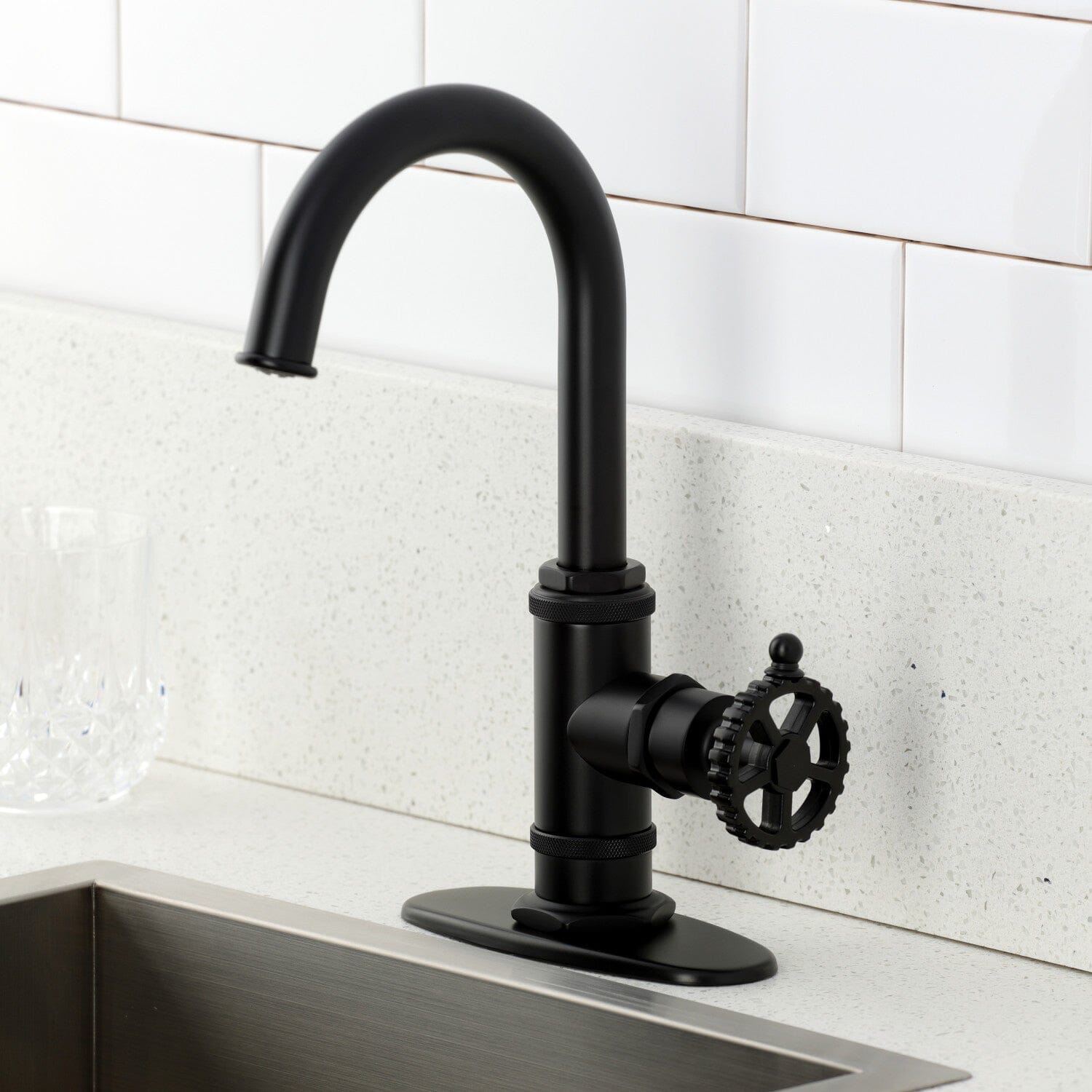 Fuller One Handle 1 Hole Deck Mount Bar Faucet - Modern Stainless Steel Kitchen Sink Faucet for Bar, Restaurant & Home Use