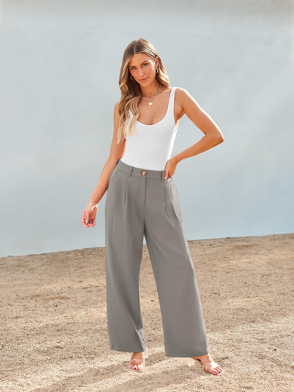 AUTOMET Women's High Waisted Wide Leg Dress Pants - Loose Fit Business Casual Work Trousers with Pockets for Office & Travel (2025 Collection)