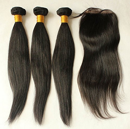 8A Grade Brazilian Virgin Hair Bundles with Lace Closure - 3 Bundles (16