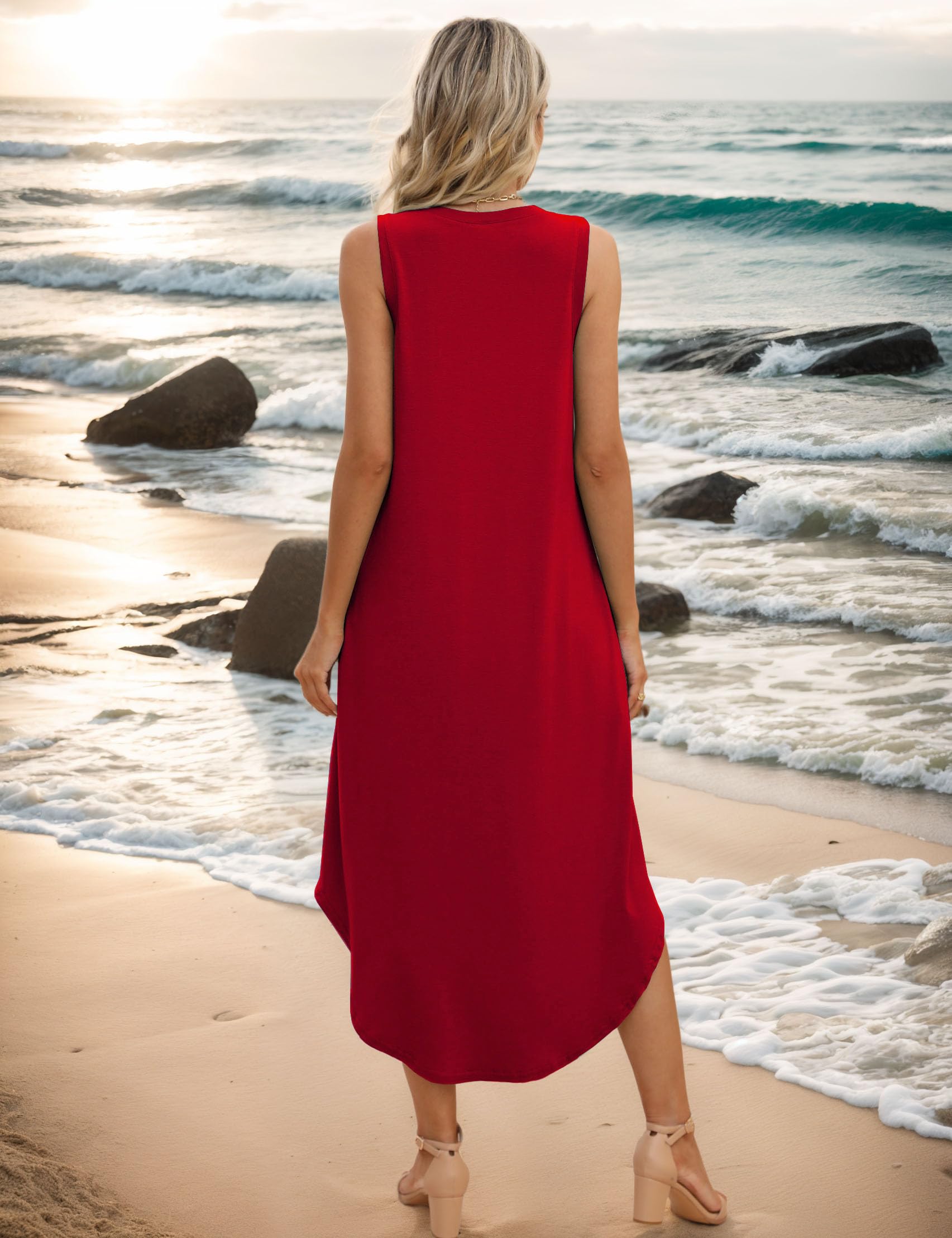 Women's Summer Maxi Dress - Casual Sleeveless V-Neck Loose Sundress with Pockets | Beach Cover Up, Vacation Outfit, Boho Chic Fashion