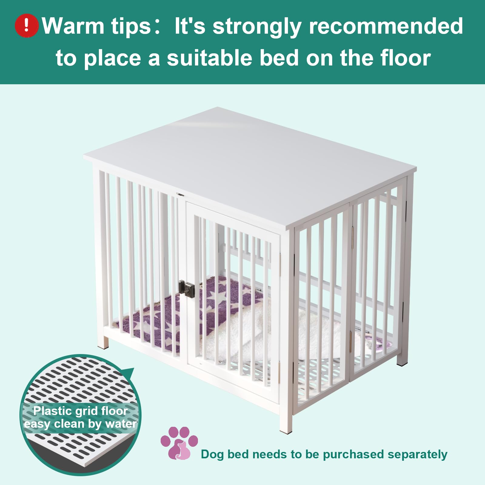 Heavy Duty Dog Crate Furniture - All Metal Frame & Wooden Tabletop, Fully Assembled Modern Kennel for Small Dogs | Foldable Sturdy End Table in White | Perfect for Living Room, Bedroom, or Office Pet Space
