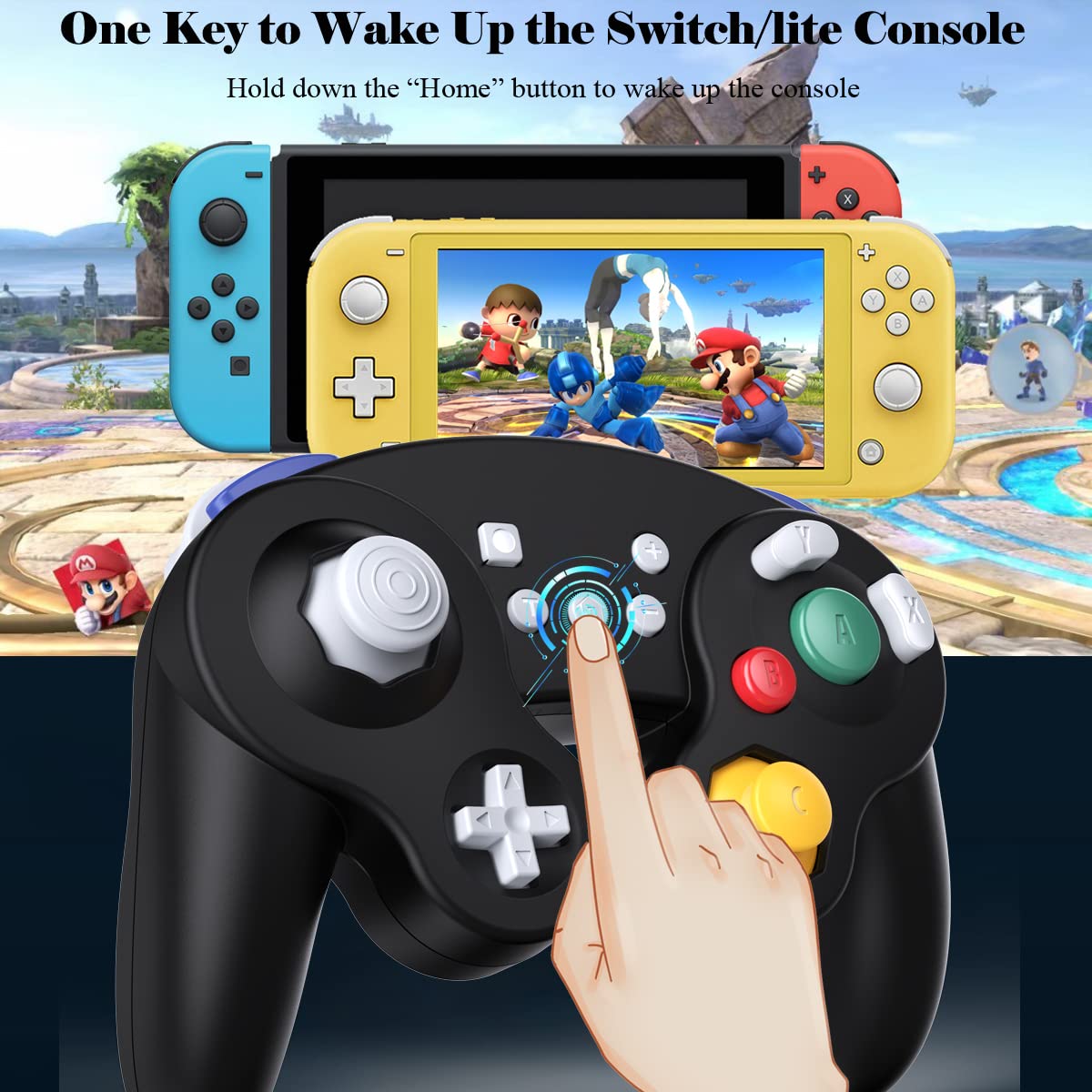 EXLENE Wireless Gamecube Controller for Nintendo Switch, Switch Lite, PC, Android, iOS & Steam - Pro Controller with Wake Up, Motion Control, Adjustable Rumble, Turbo & Auto Turbo (Upgraded Black) | Perfect for Gaming, Streaming & Multiplayer Sessions