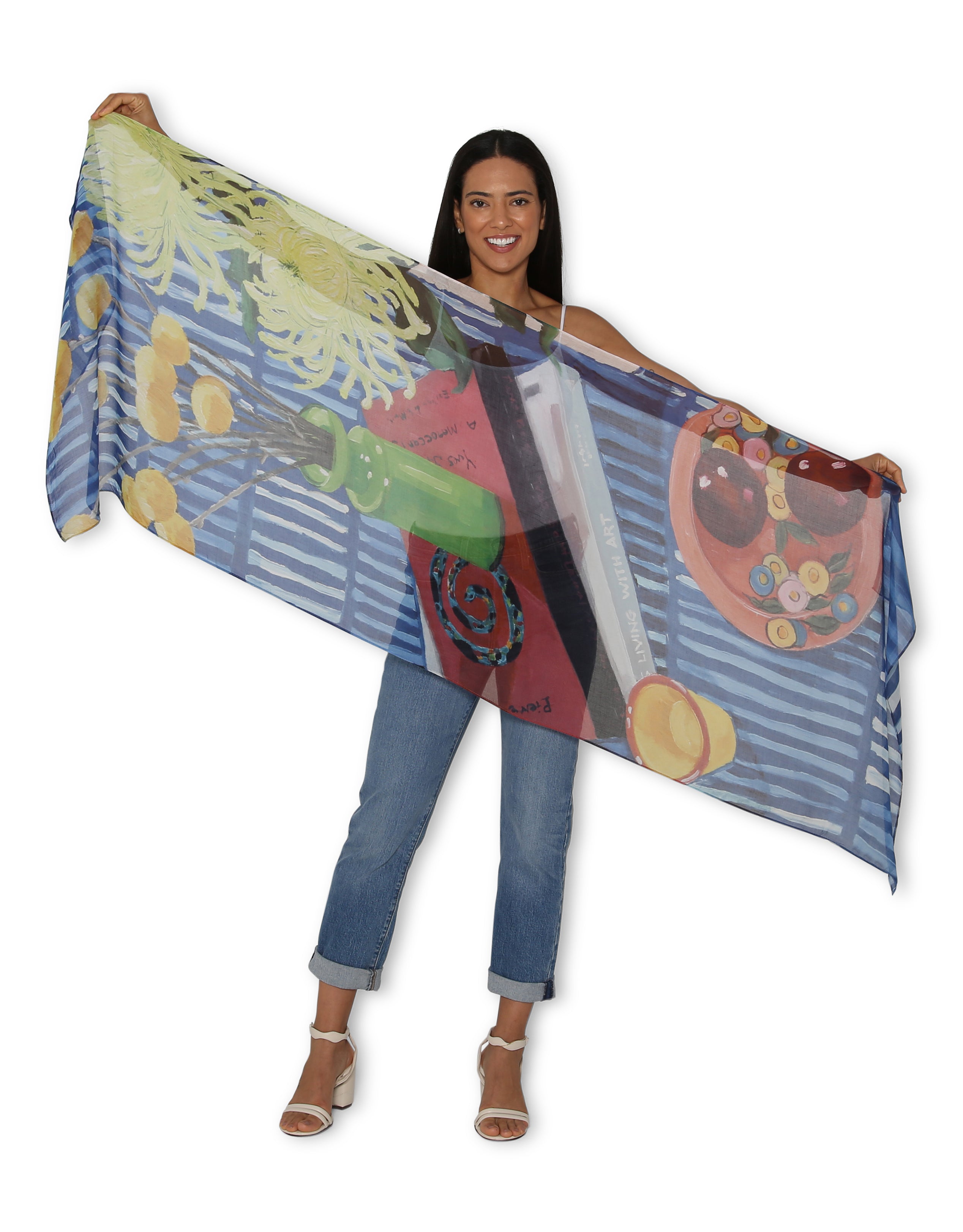 Artistic Floral Scarf - The Artists Label Two Vases and Two Plums Design | Fashion Accessory for Women, Perfect for Spring Outfits & Special Occasions