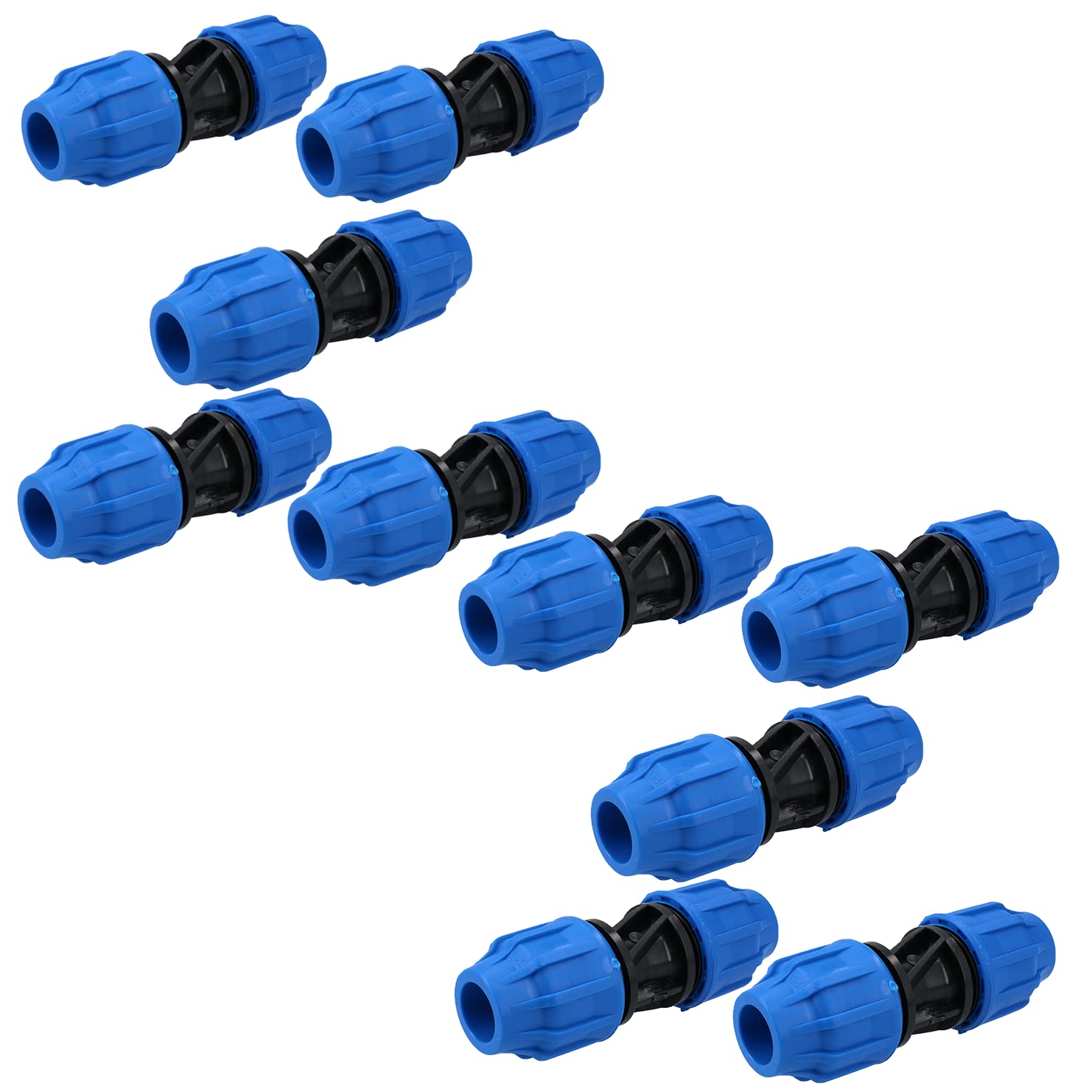 20 x 20mm MDPE Straight Pipe Compression Fitting Coupling Connector - 10 Pack - for Water Supply, Irrigation & Plumbing Systems