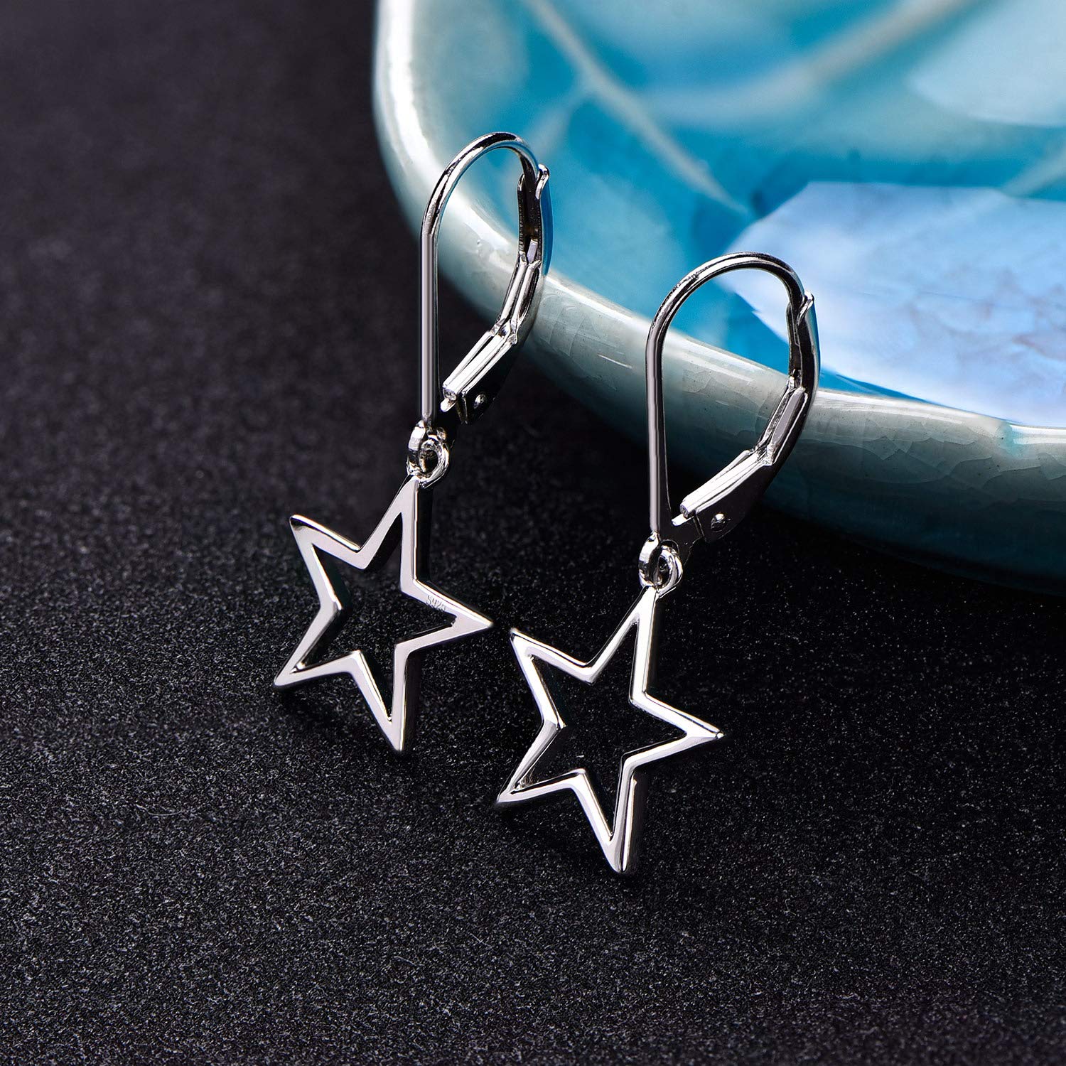 JO WISDOM Women's Star Earrings - 925 Sterling Silver Leverback Dangle & Drop Earrings for Women | Elegant Jewelry Gift for Birthday, Anniversary & Special Occasions