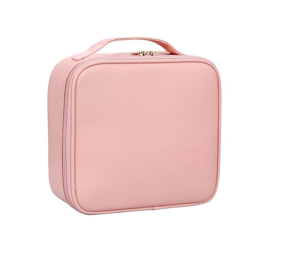Sunaina Professional Nylon Cosmetic Makeup Organizer Bag - Adjustable Compartments, Baby Pink Travel Toiletry Case for Makeup Brushes & Beauty Essentials - Perfect for Vanity Storage, Travel & On-the-Go Touchups