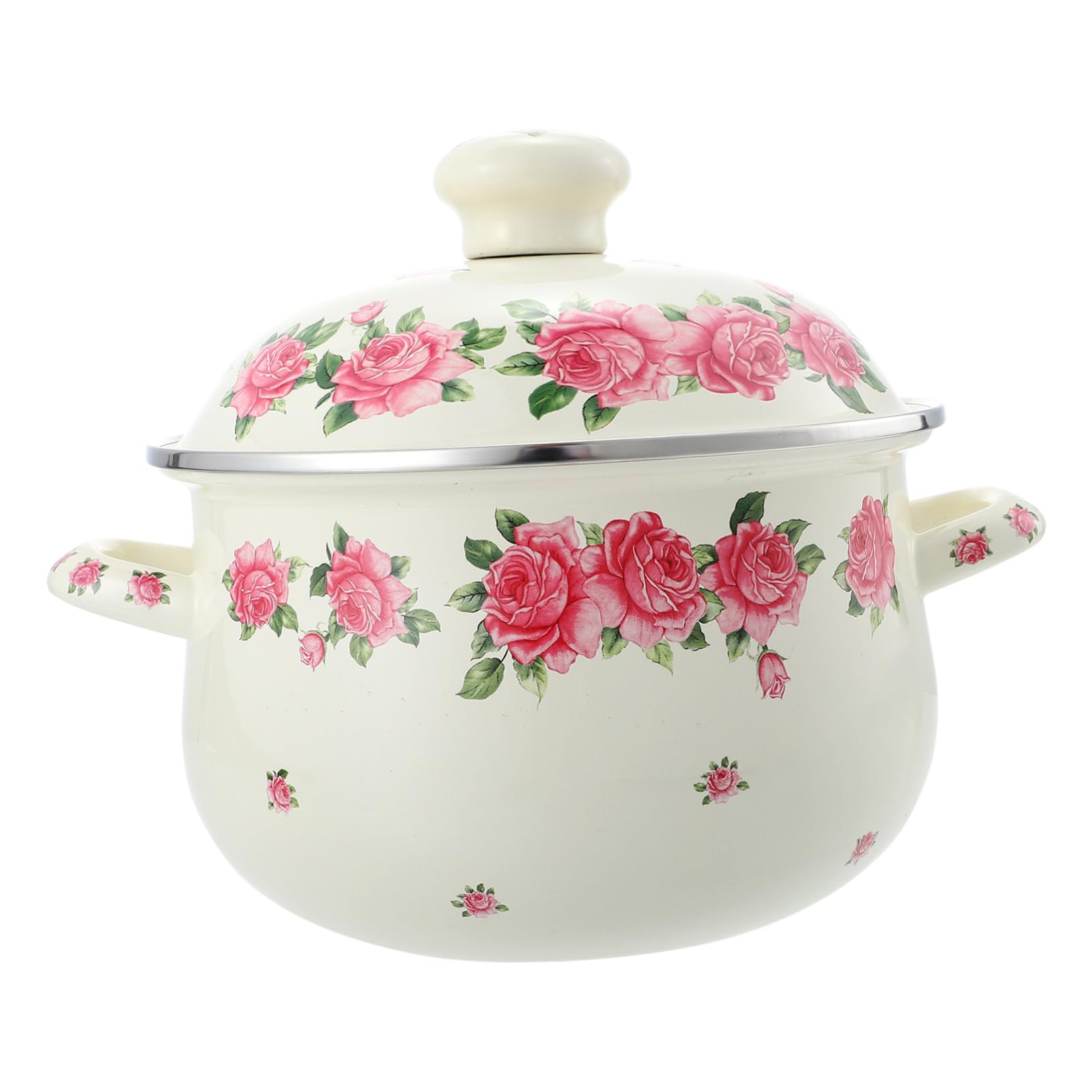 Vintage Enamel Stew Pot with Retro Pattern - 5QT Enamelware Stock Pot, Soup Pot, Cooking Pot with Flat Bottom - Perfect for Stovetop, Camping & Serving Homemade Stews, Soups & Noodles