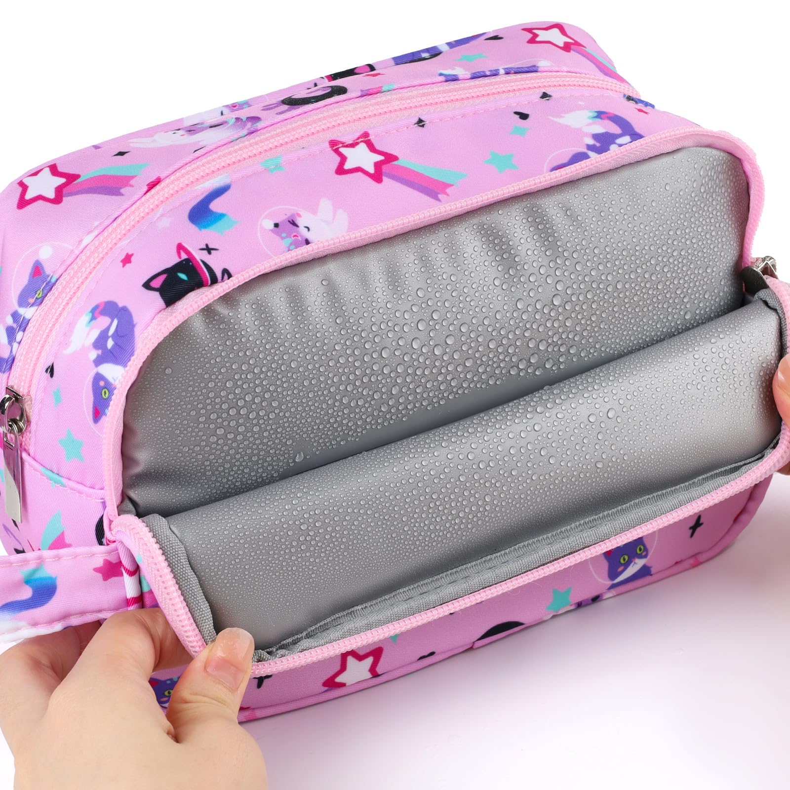 Waterproof Hanging Toiletry Bag for Girls - Cute Cat Pink Cosmetic & Makeup Travel Organizer for Toddlers & Kids - Perfect for School Trips, Sleepovers & Family Vacations