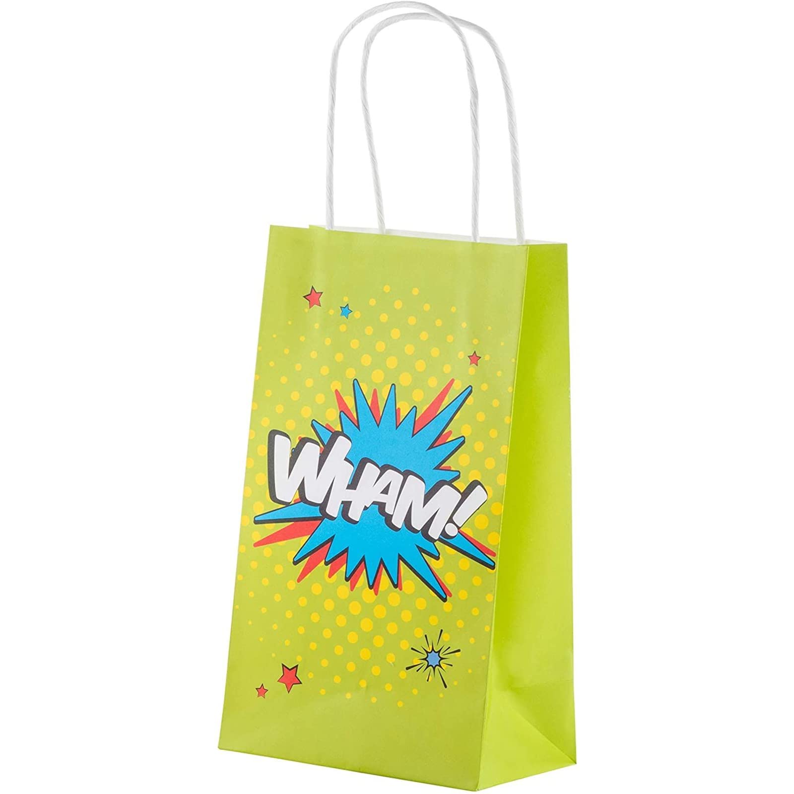 Juvale 12-Pack Comic Book Hero Party Favor Gift Bags with Handles - 4 Vibrant Colors for Birthday Parties, Superhero Themed Events & Kids' Celebrations