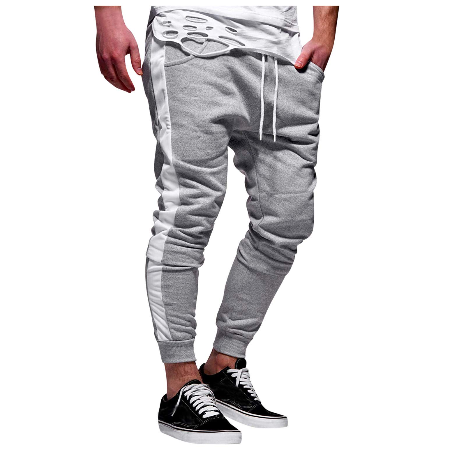 **WOCACHI Men's Joggers Pants - Color Block Patchwork, Sports Side Stripe, Active Gym Running Sweatpants for Workout & Street Style | Comfortable & Stylish for Casual Wear, Fitness, and Outdoor Activities**