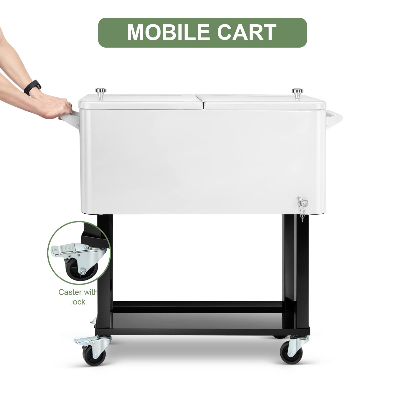 EDOSTORY 80 Quart Rolling Cooler with Wheels - Heavy Duty Outdoor Ice Chest for Camping, Beach, Tailgating & Backyard Parties - Includes Ice Scoop & Beverage Storage - Perfect for Picnics, BBQs and Outdoor Events