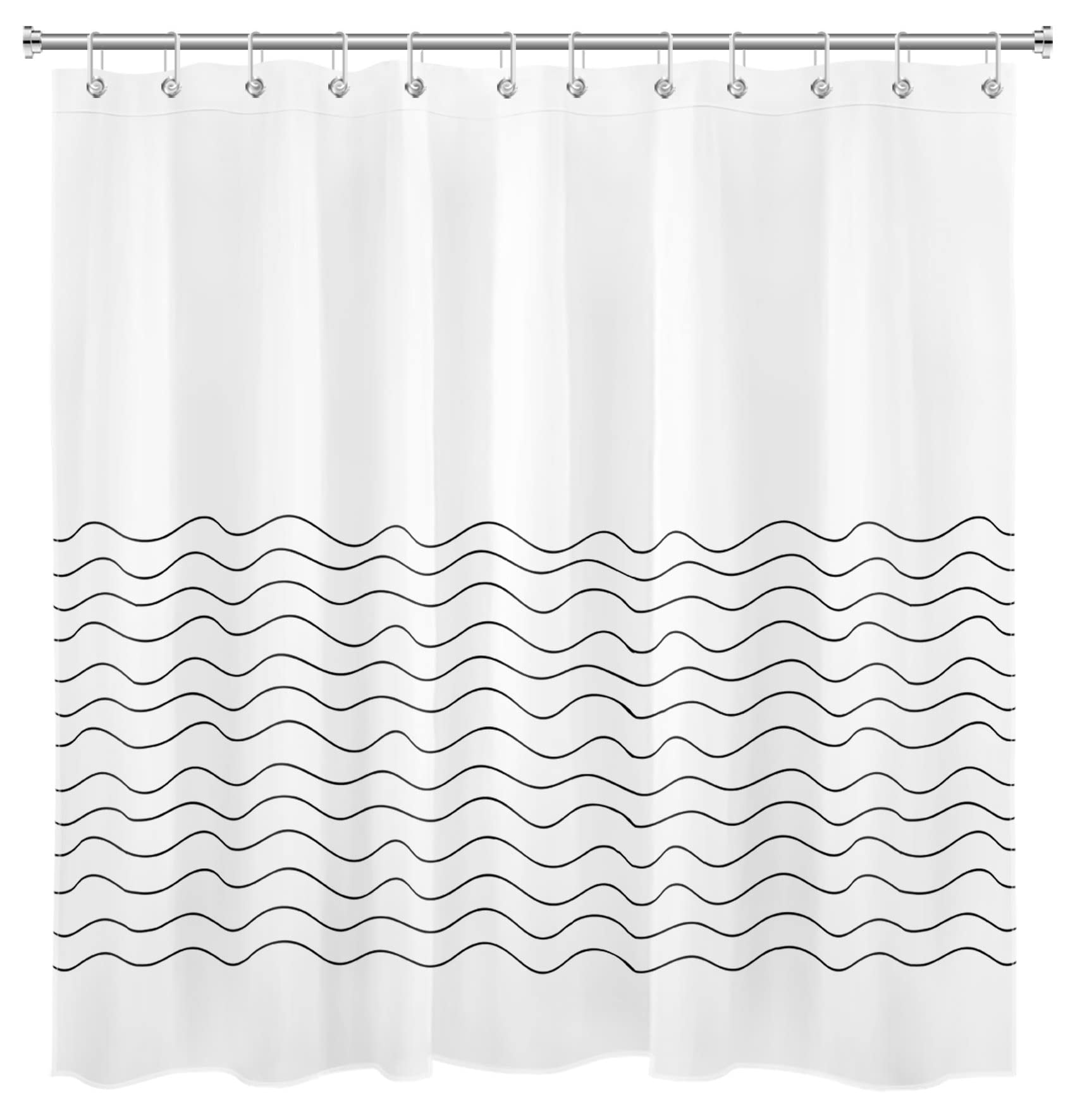 HVEST Black and White Wave Stripe Shower Curtain - Minimalist Boho Bathroom Decor with Hooks, 72x78 Inch Polyester Fabric Bath Accessories for Modern, Coastal or Scandinavian Style Bathrooms