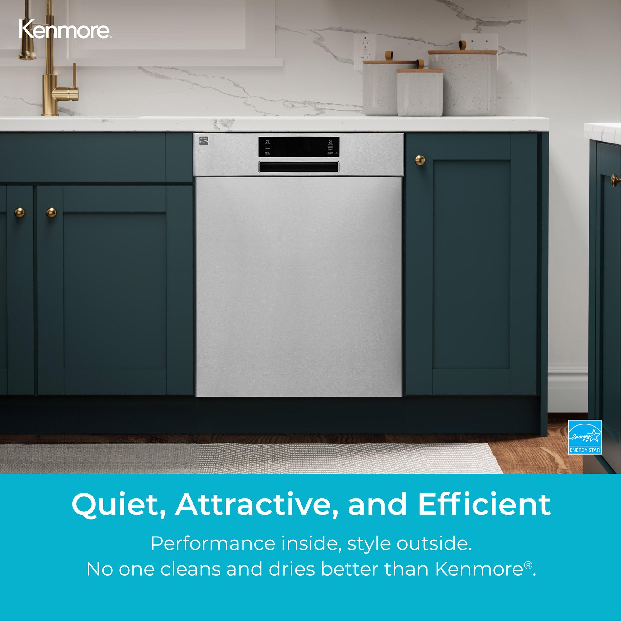 Kenmore 24 Inch Built-In Stainless Steel Tub Dishwasher with SmartWash & Smart Dry Technology | Adjustable Rack | Energy Star Certified | White | Perfect for Small Kitchens & Apartments