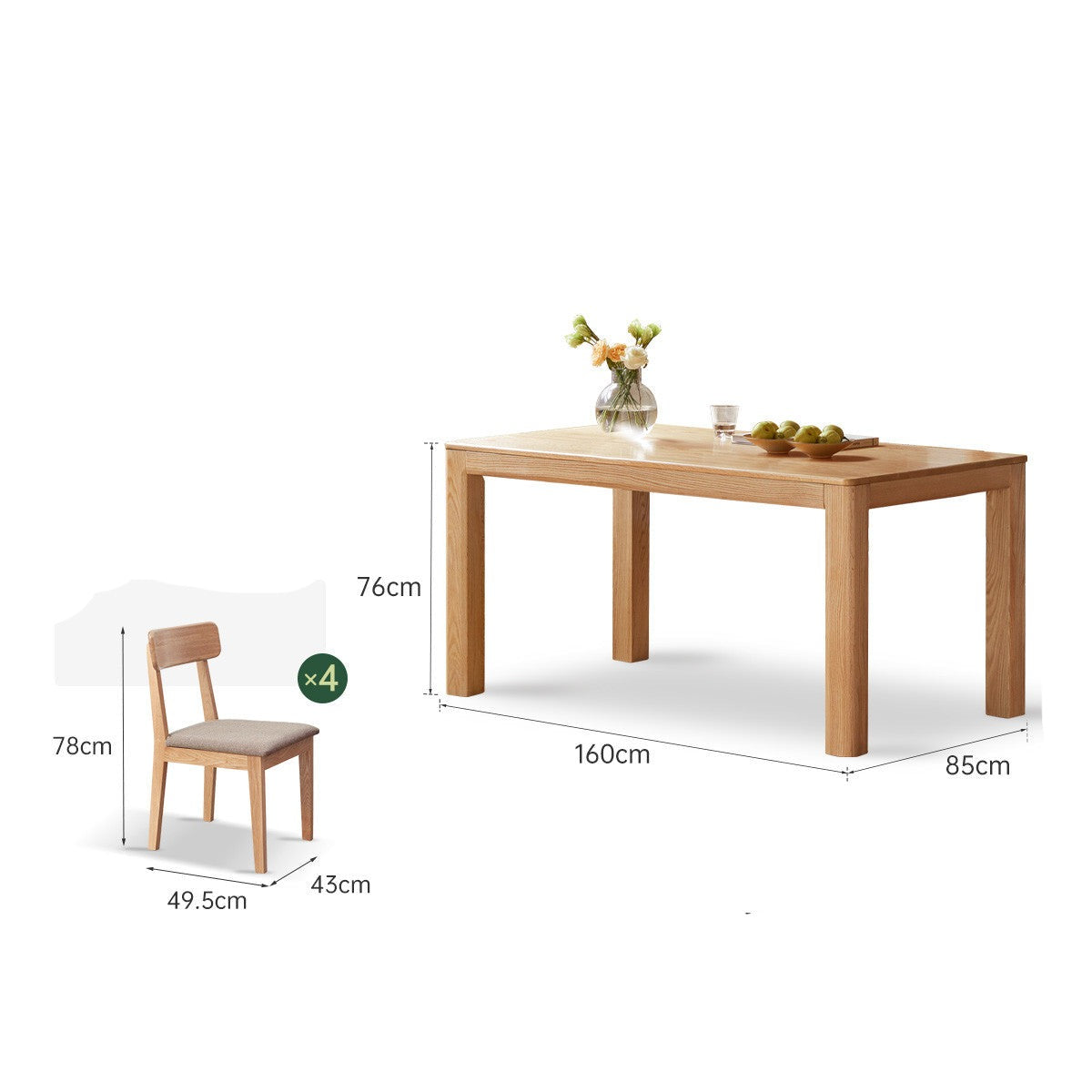 Solid Oak Wood Dining Table - Simple Modern Design for Kitchen, Dining Room & Small Spaces