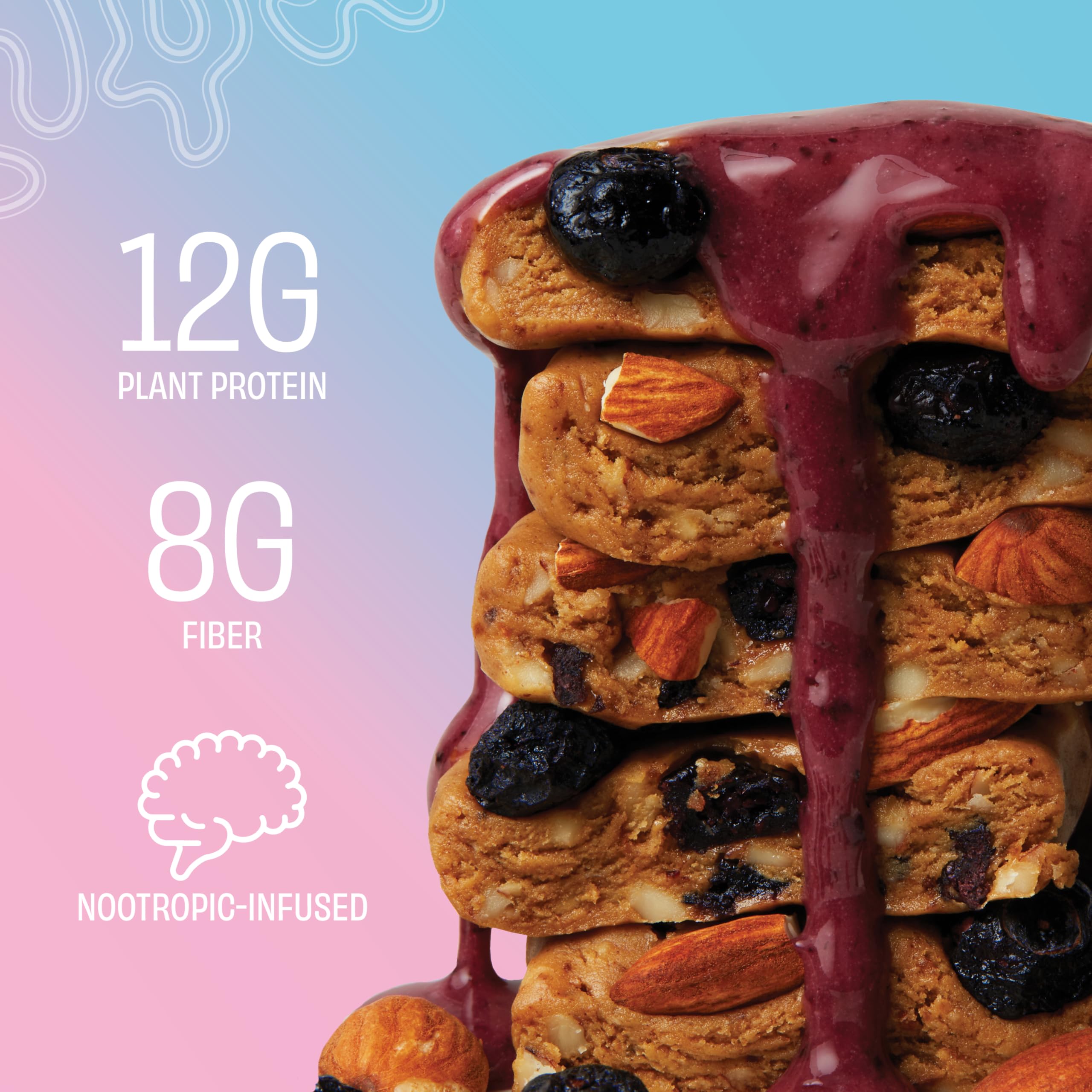 MINDRIGHT Superfood Vegan Protein Bars - Gluten Free, Non-GMO, Low Sugar, Plant-Based Protein Snacks - All Natural Brain Food for Enhanced Mood & Energy (Blueberry Almond, 12 Pack) | Perfect for Workouts, Hiking & Healthy On-the-Go Snacking