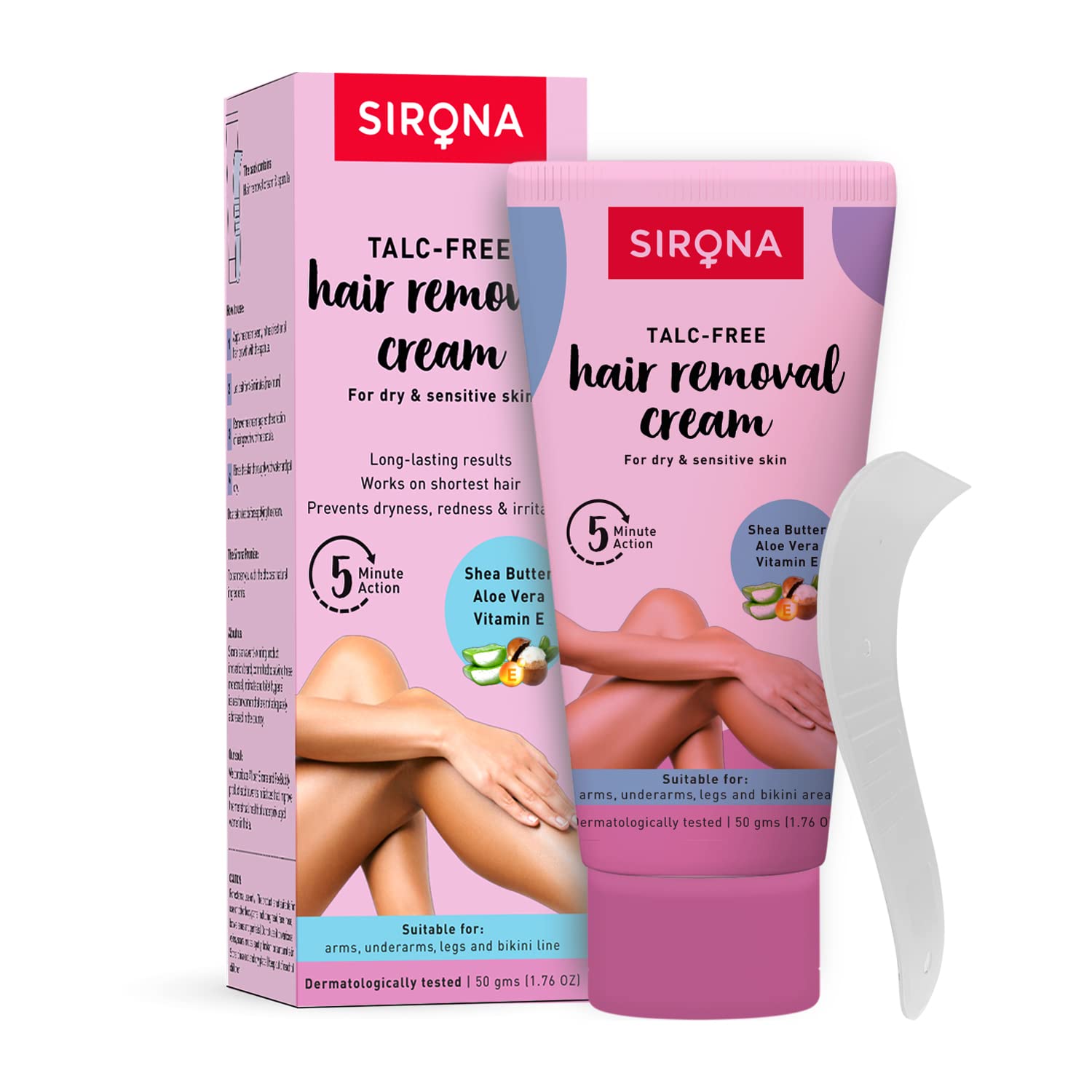 Sirona Hair Removal Cream for Women - Bikini, Underarms & Legs - Dermatologist Tested for Sensitive & Dry Skin - 50g (1 Pack) | Painless Hair Removal at Home, Smooth Skin for Summer & Beach Wear