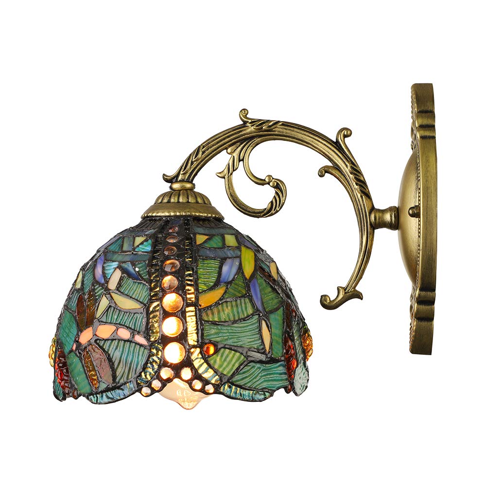 LITFAD Turquoise Dragonfly Tiffany Style Stained Glass Wall Sconce - 8