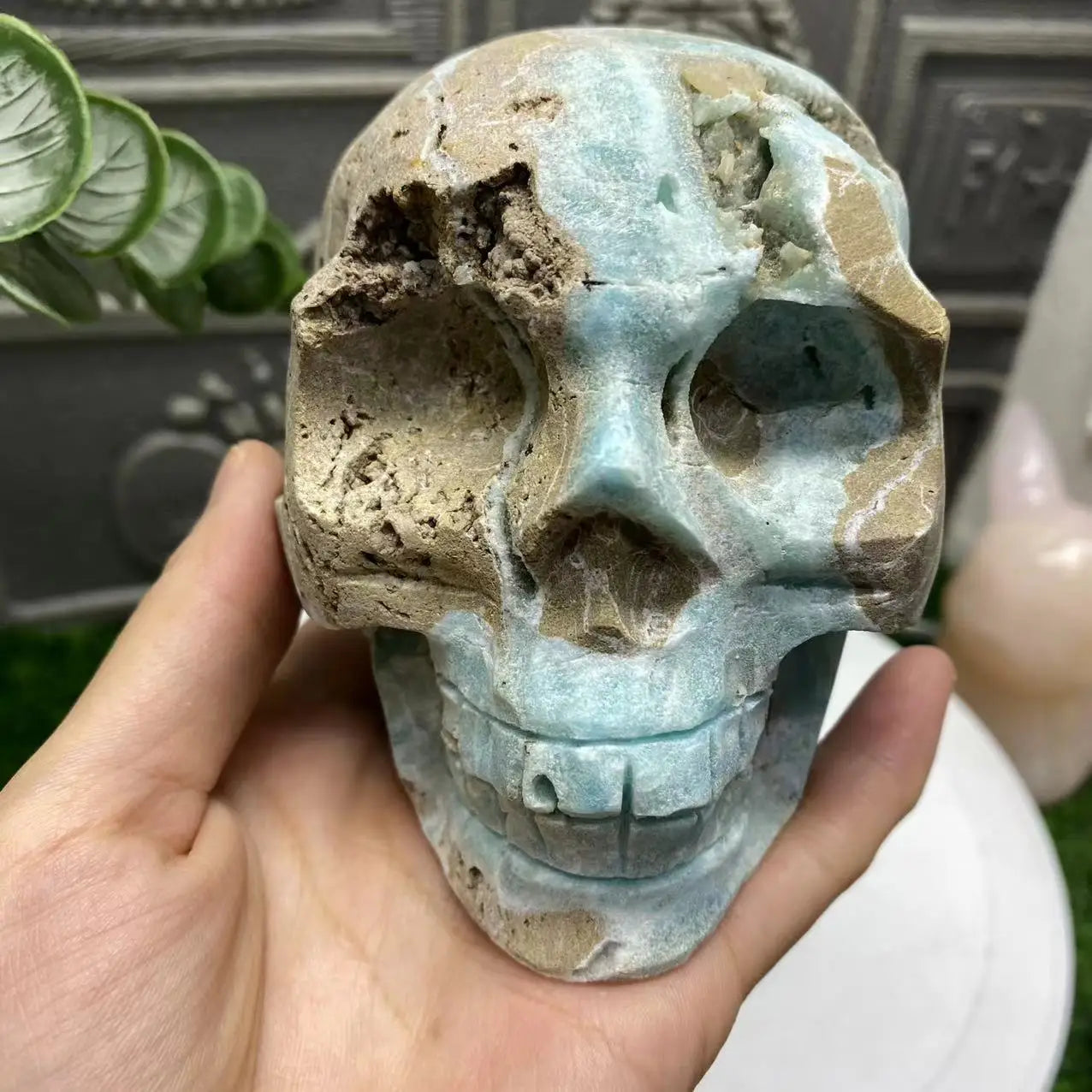 Natural Blue Metpolarite Skull Crystal - Energy Healing Stone for Meditation, Reiki, Chakra Balancing | Spiritual Decor Gift for Home, Office & Yoga Studio