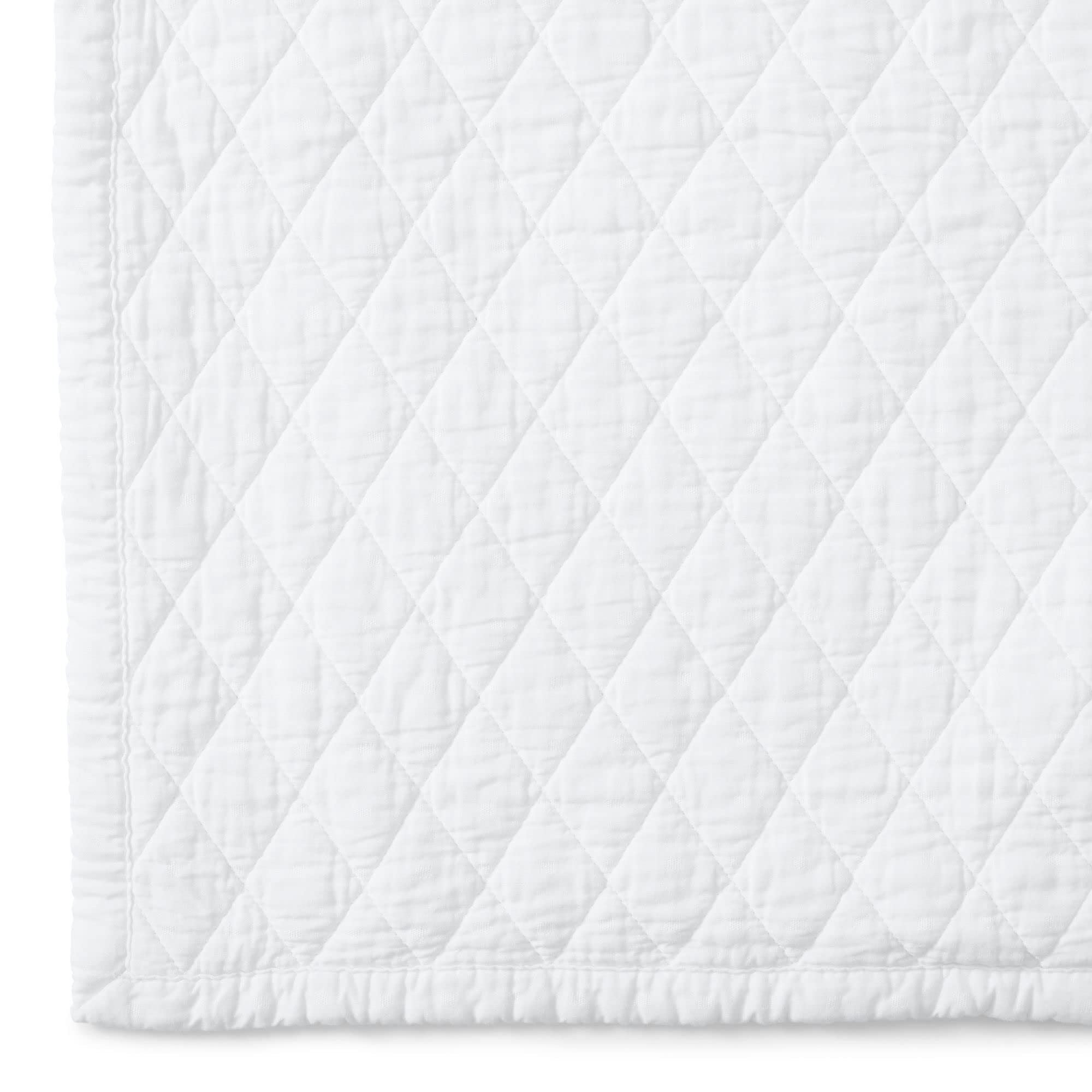 Lands' End Solid Diamond Double Voile Quilt White Full/Queen Size - Luxury Bedding Set for Comfortable Sleep - Perfect for Master Bedroom, Guest Room & Hotel Decor