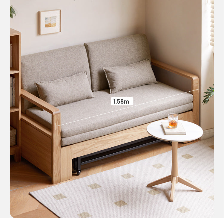Solid Oak Wood Sofa Bed - Modern Multifunctional Convertible Sleeper for Small Spaces | Living Room, Guest Room & Studio Apartment Furniture