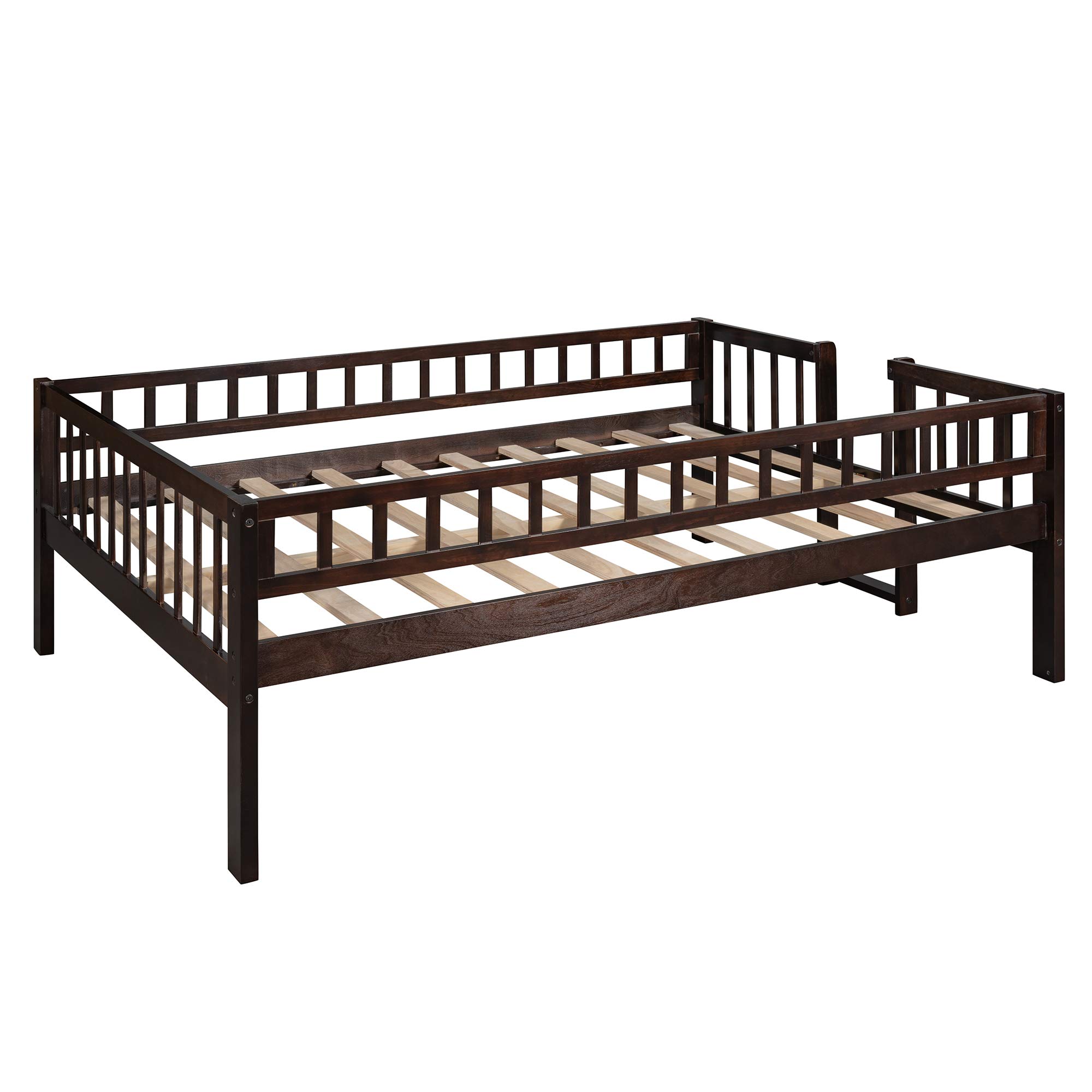 Triple Bunk Bed with Slide - Full Over Full Over Full Wooden Bunk Bed with 2 Ladders - No Box Spring Needed - Perfect for Kids, Teens & Family - Space Saving Bunk Bed for Small Rooms, Dorms & Vacation Homes