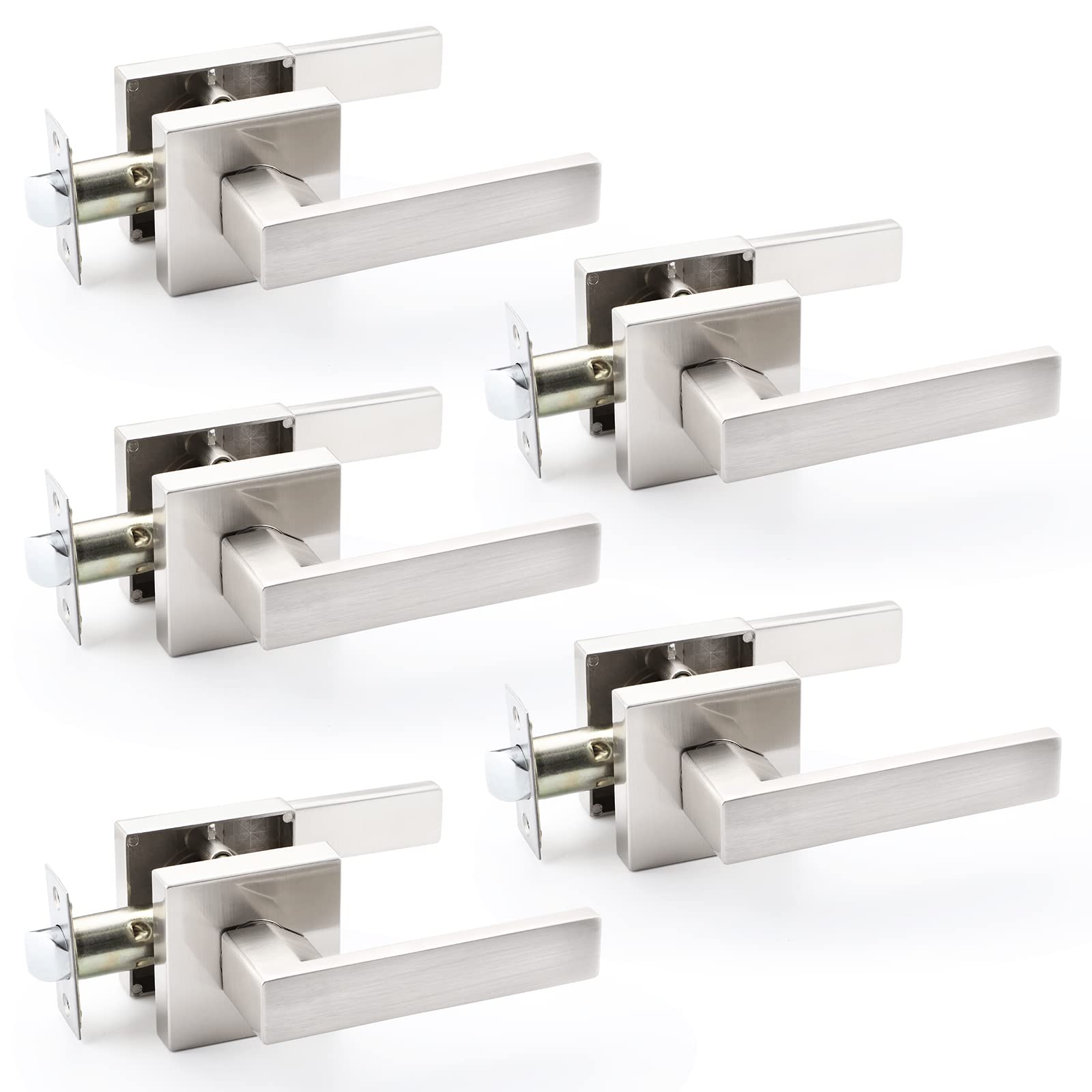 Premium Satin Nickel Interior Door Levers - 5 Pack for Hallway, Closet & Pantry Doors | Keyless Entry, Right/Left Handed | Durable Hardware for Home & Office Use