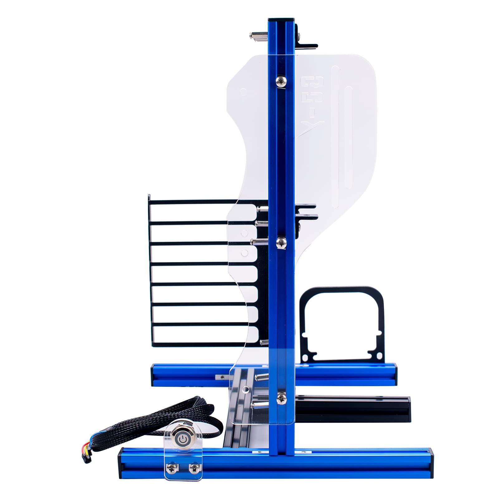 PUSOKEI DIY Open Frame Computer Case Bracket - Vertical Aluminum Stand for ATX/MATX/ITX Motherboards - Full Naked Heat Dissipation (Blue) - Perfect for Custom PC Builds, Gaming Rigs & Tech Showcases