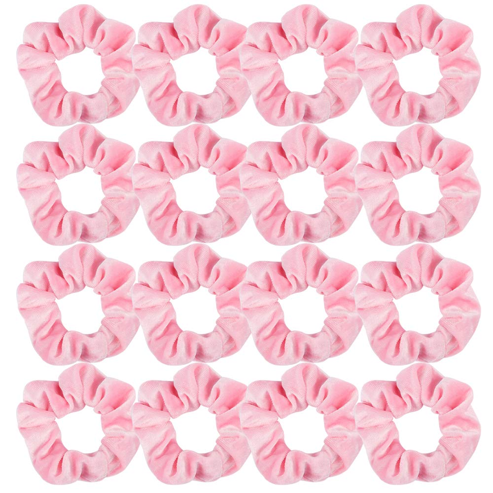Pink Velvet Scrunchies 16 Pack - Soft Hair Ties for Women & Girls | Gym, Office, Party