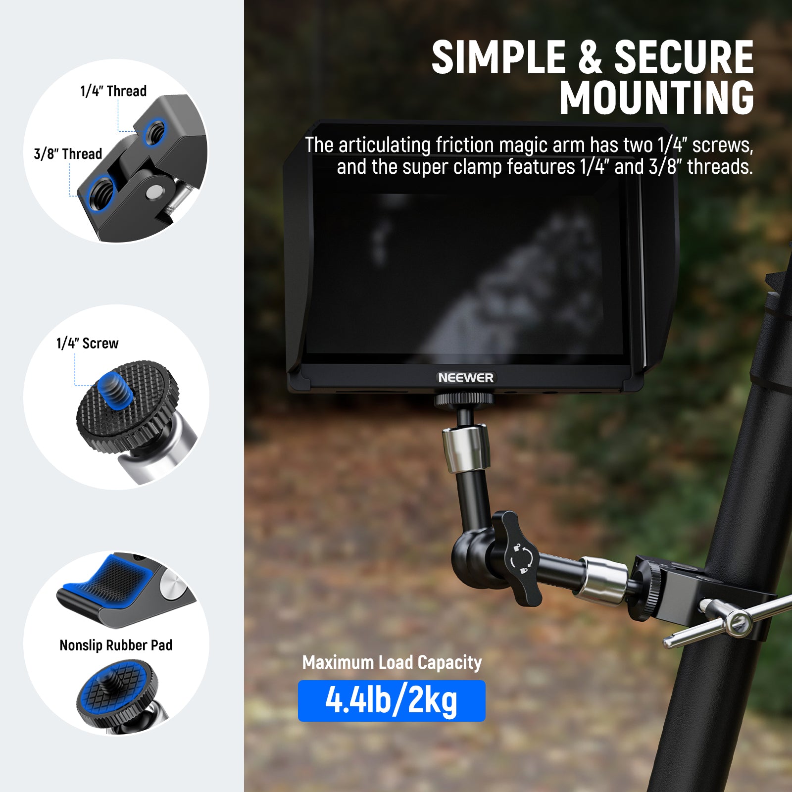 NEEWER ST15C/ST25C Super Clamp with Magic Arm Kit - Heavy Duty Camera Mount for DSLR, LED Lights, Microphones - Perfect for Photography, Videography & Studio Setups