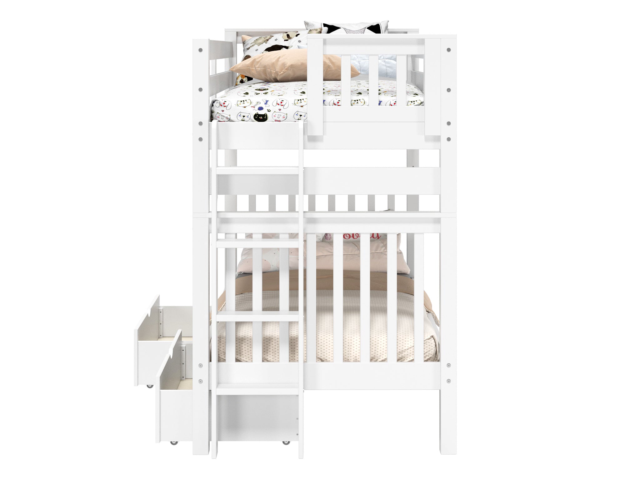 Twin Over Twin Bunk Bed with 2 Drawers - White Wooden Bunk Bed for Kids & Teens - Space Saving Bedroom Furniture for Small Rooms & Shared Spaces