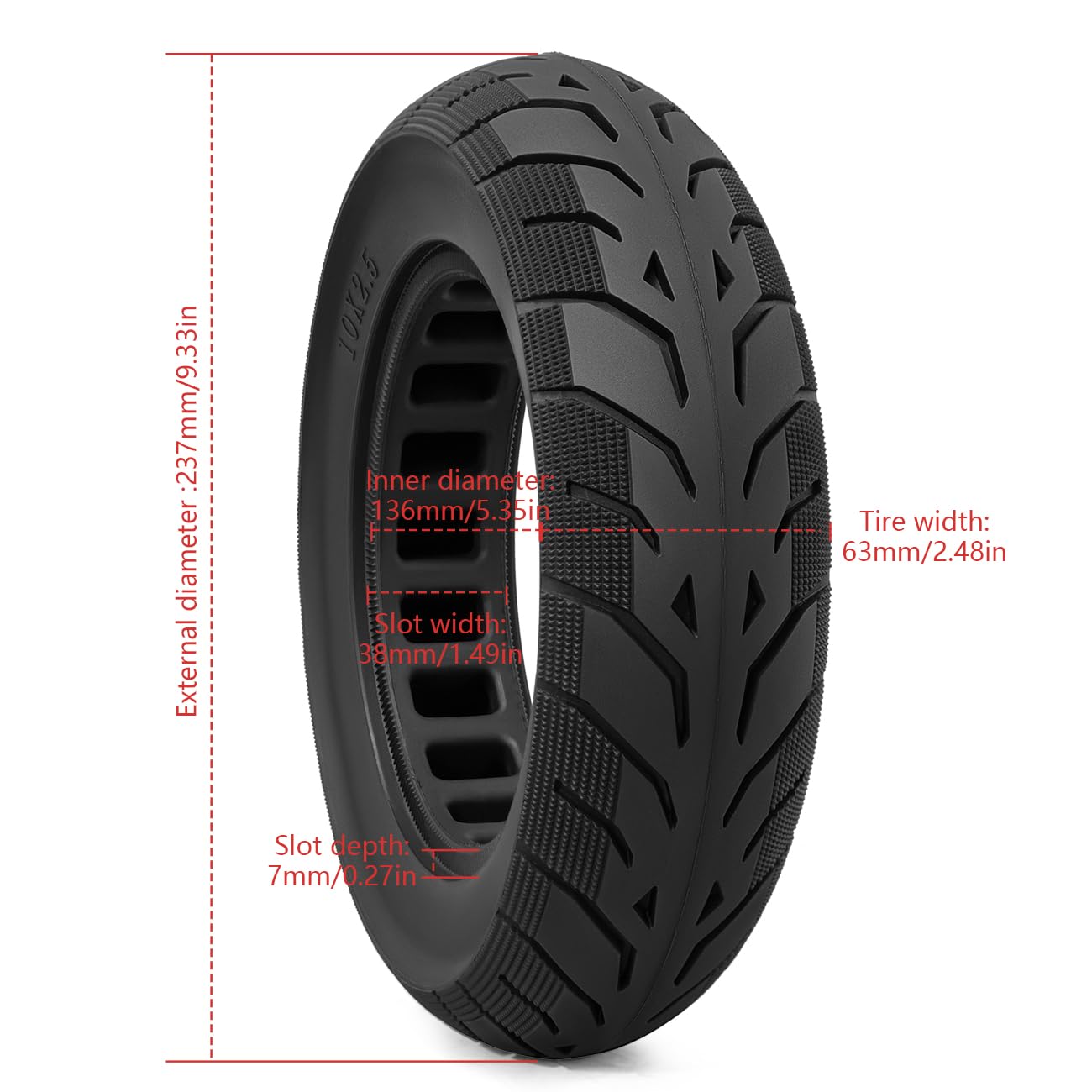 2Pcs 10x2.5 Inch Solid Rubber Tires for Electric Scooter - Replacement Wheels Compatible with Ninebot/Segway Max G30, Hiboy S2 Pro - Durable No-Flat Tires for Commuting & Urban Riding (P-T010)